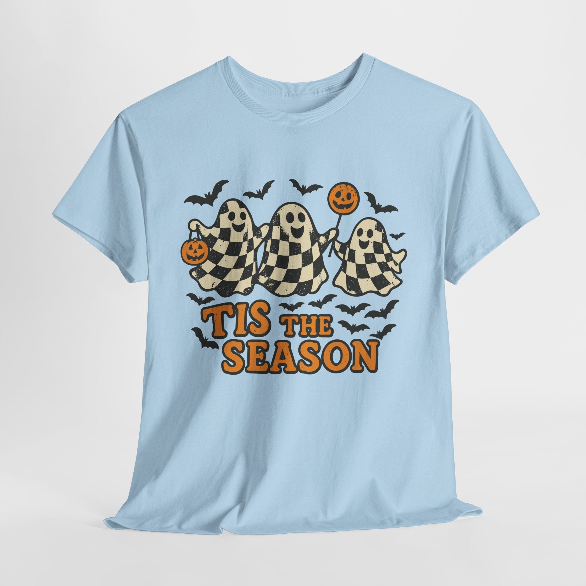 Halloween Ghosts Checker Pattern Unisex Cotton Tee