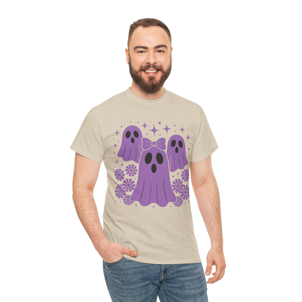 Purple Ghost Halloween Unisex Cotton Tee