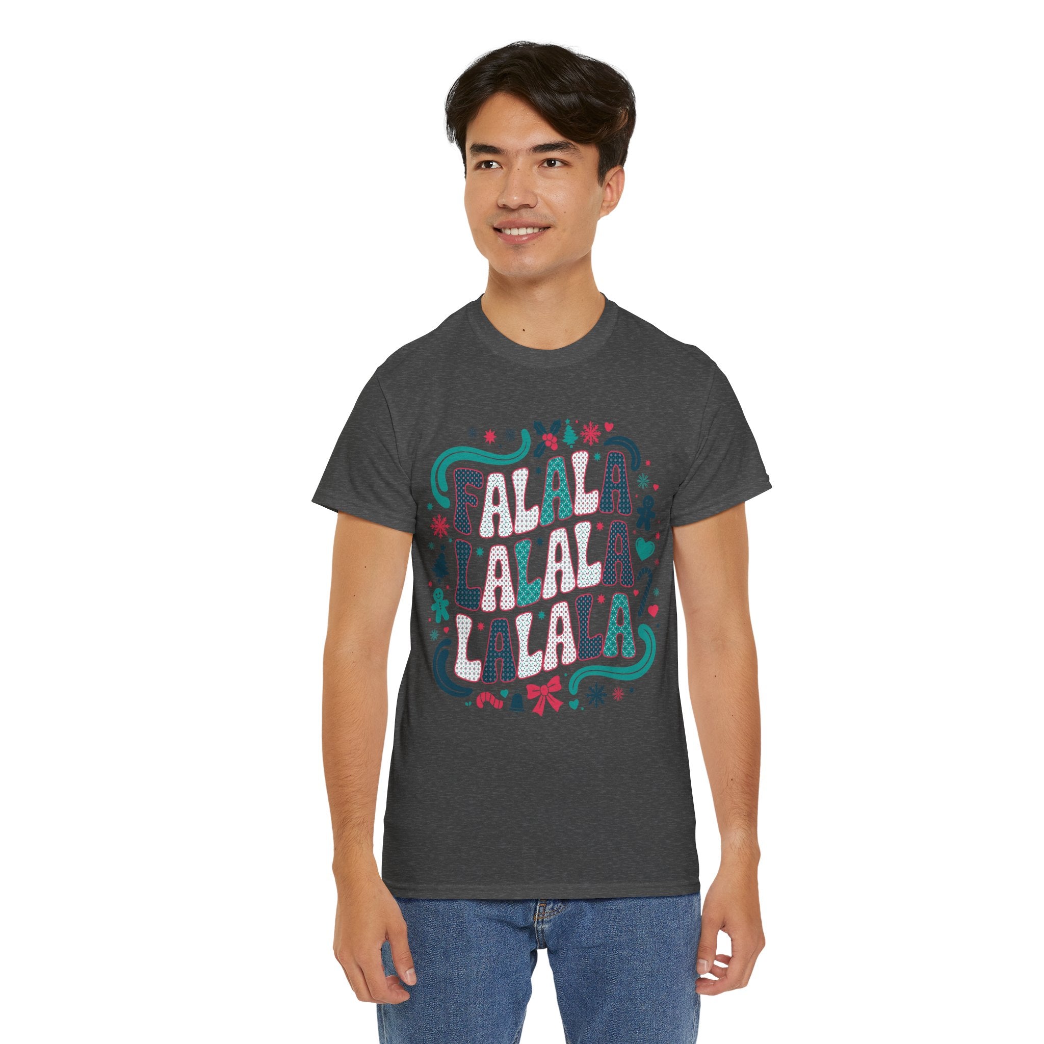 Fa La La La La Christmas T-Shirt — Festive Candy Cane & Gingerbread Holiday Unisex Cotton Tee