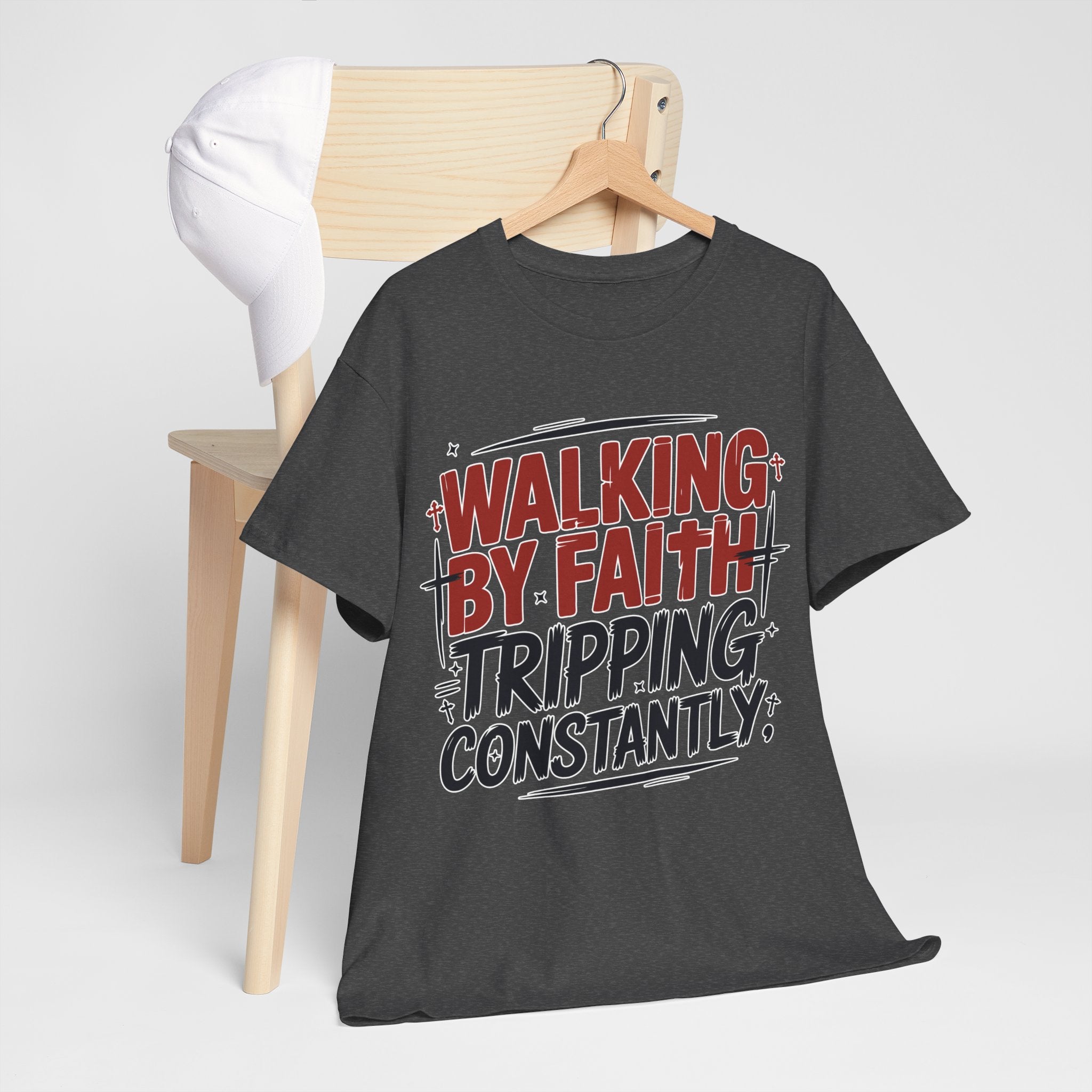 Walking by Faith, Tripping Constantly Unisex Cotton T-Shirt