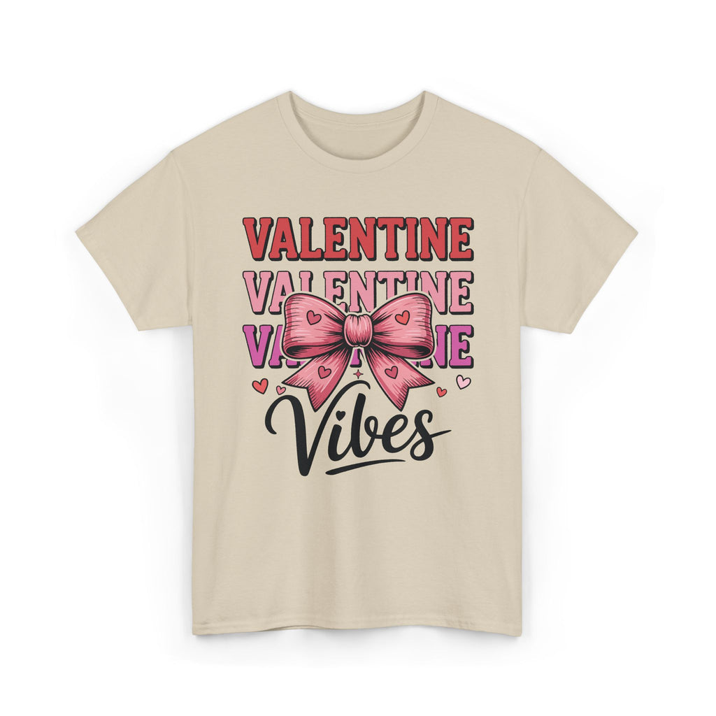 Valentine Vibes T-Shirt — Pink Bow Heart Graphic Unisex Cotton Tee