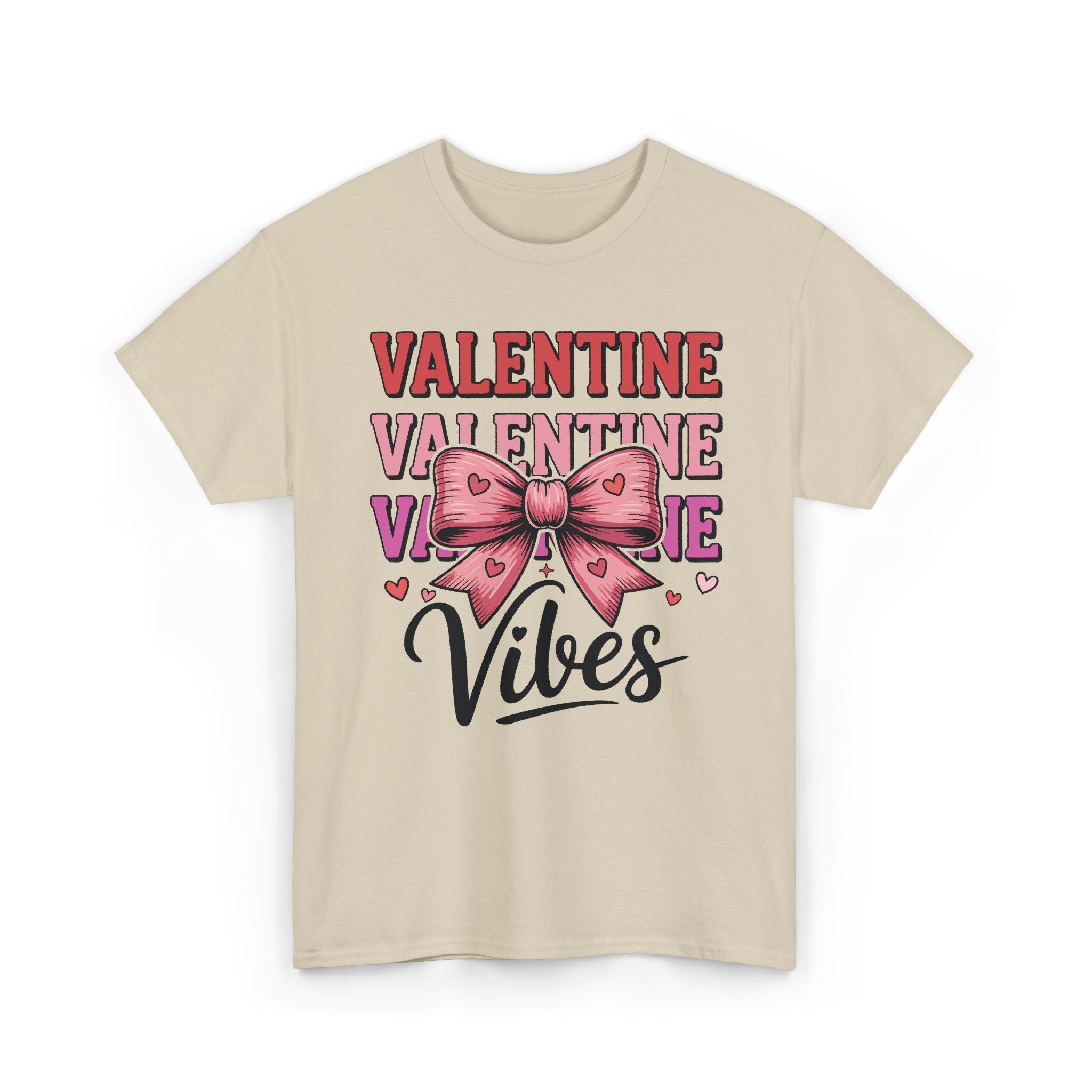 Valentine Vibes T-Shirt — Pink Bow Heart Graphic Unisex Cotton Tee