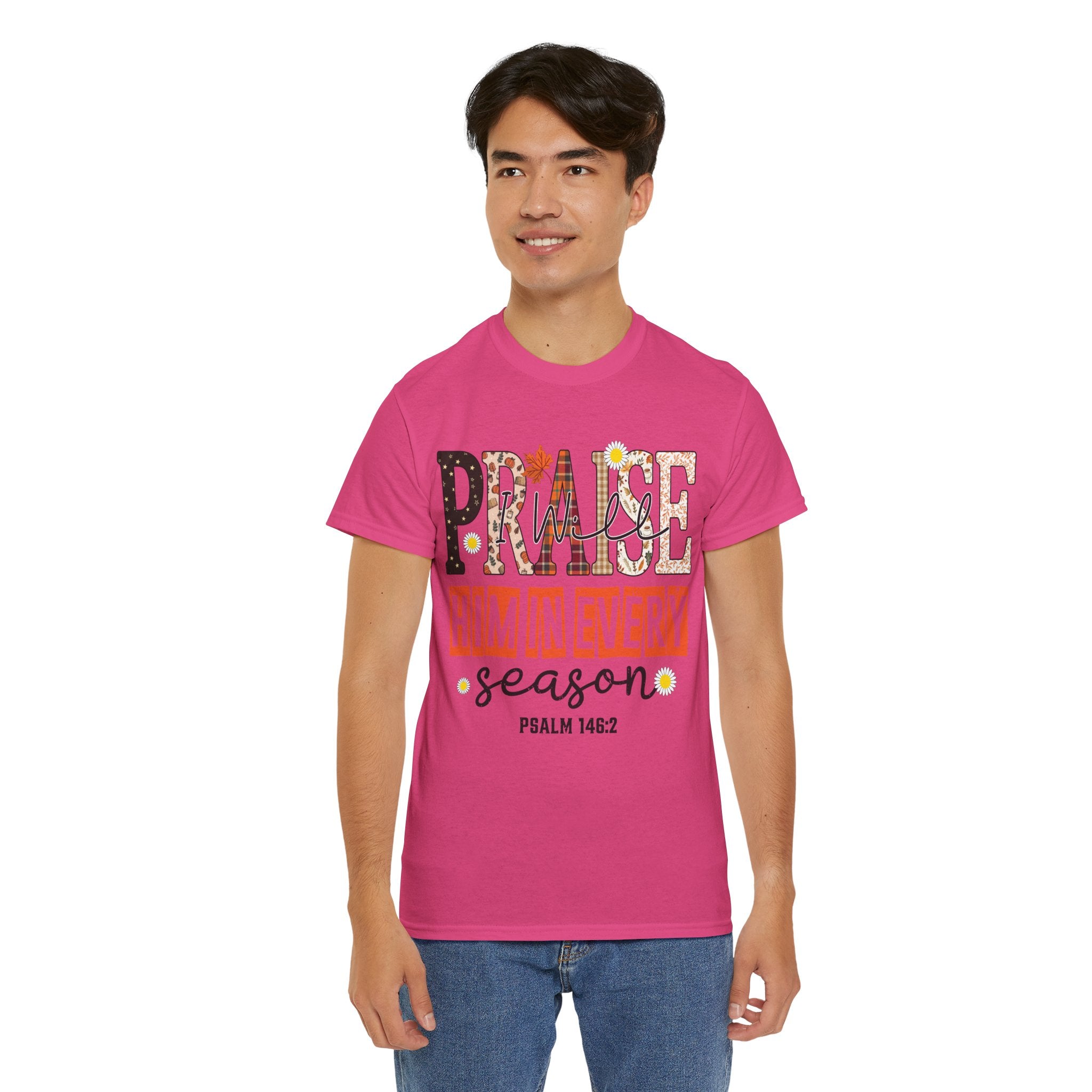 Praise Him In Every Tee — Fall Daisies & Leaf Floral Graphic Unisex Cotton T-Shirt