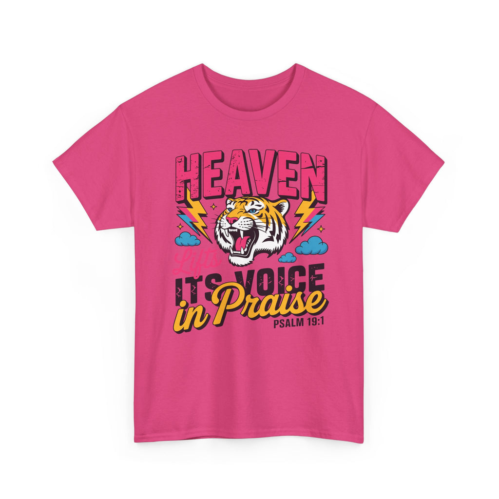 Psalm 19:1 Tiger Praise T-Shirt — Bold Christian Roaring Tiger Graphic.Unisex Cotton Tee