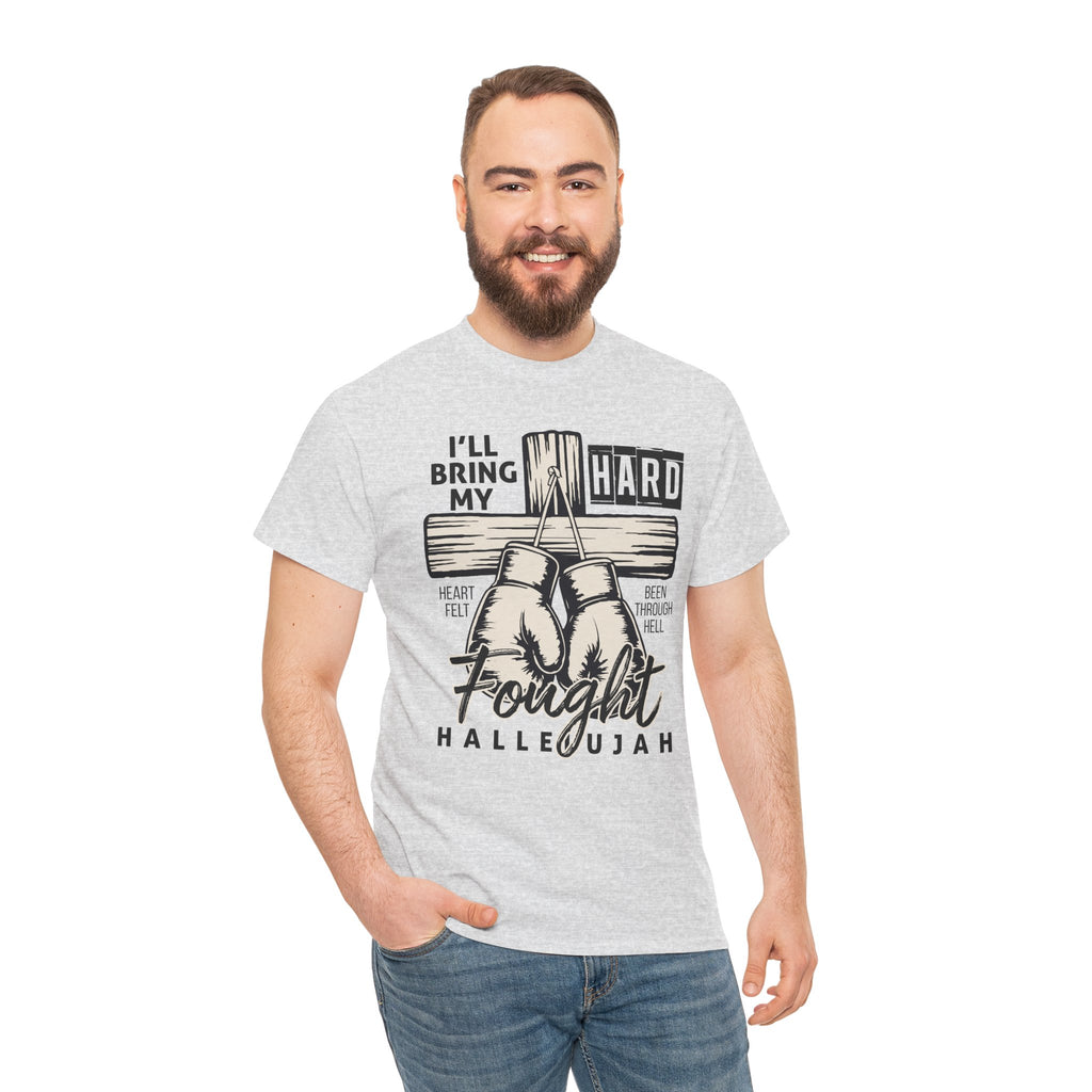 Christian Boxing Gloves Cross Tee — "I’ll Bring My Hard-Fought Heart."Unisex Cotton Tee