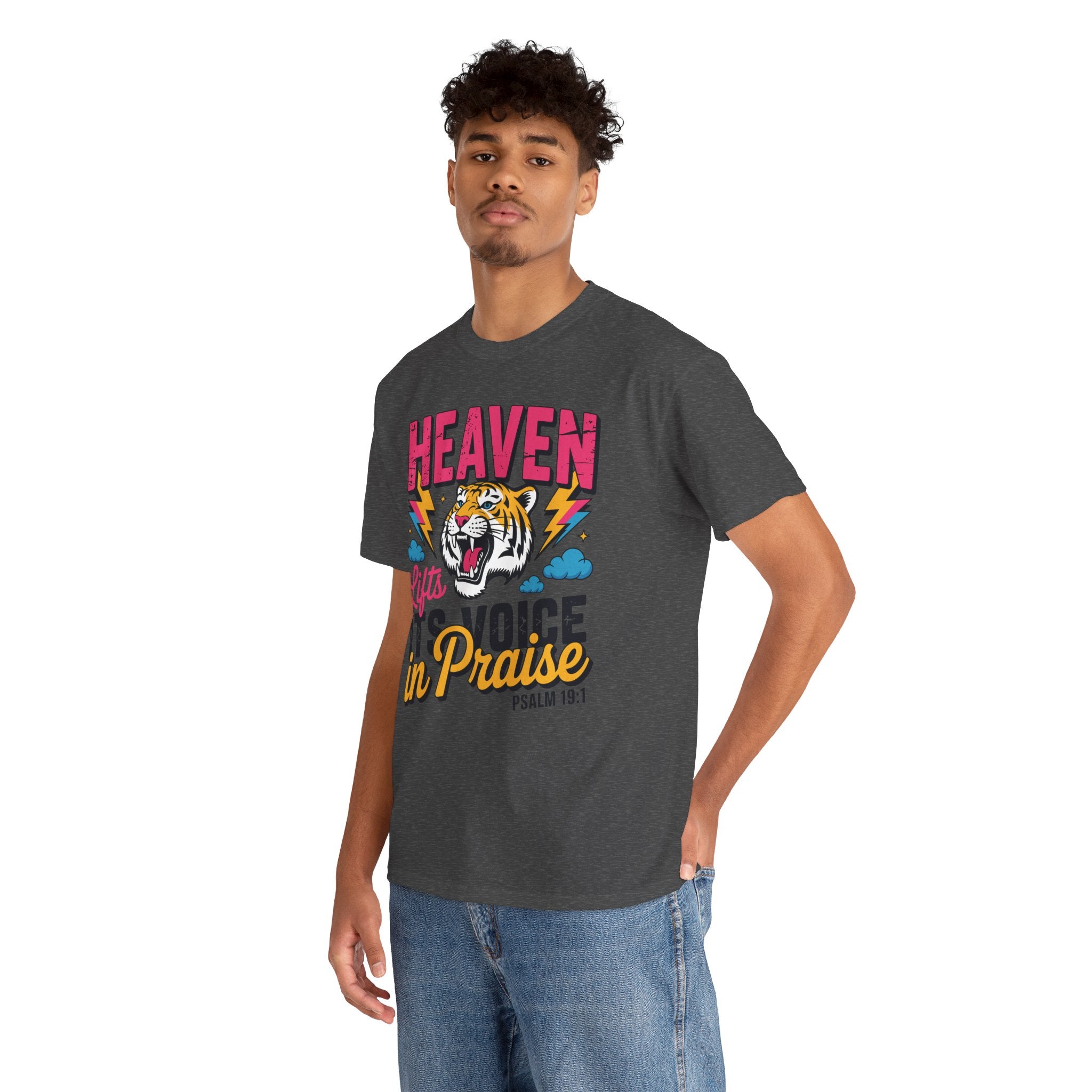 Psalm 19:1 Tiger Praise T-Shirt — Bold Christian Roaring Tiger Graphic.Unisex Cotton Tee