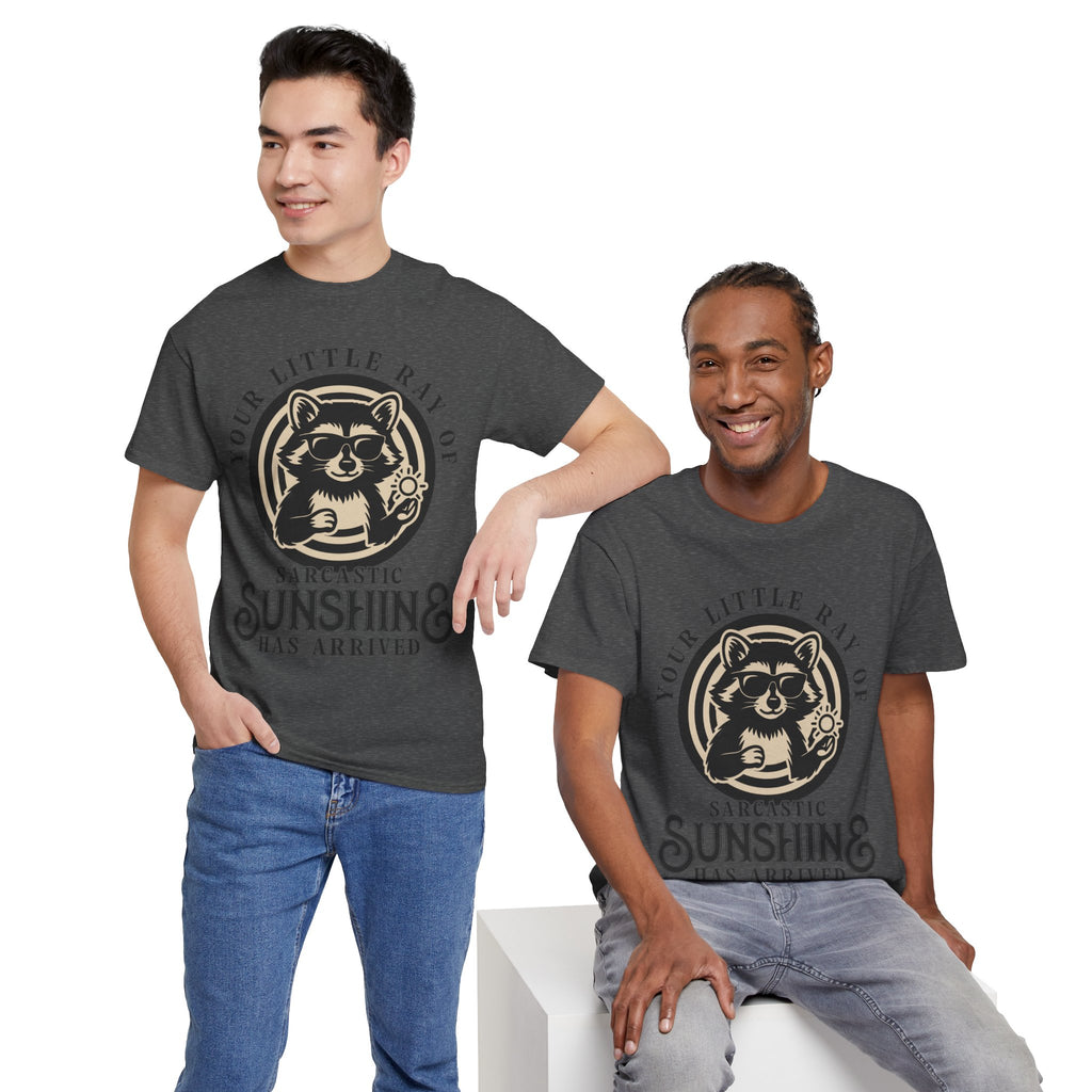 Cool Raccoon Sunglasses T-Shirt — Raccoon Holding Sun Graphic Unisex Cotton Tee