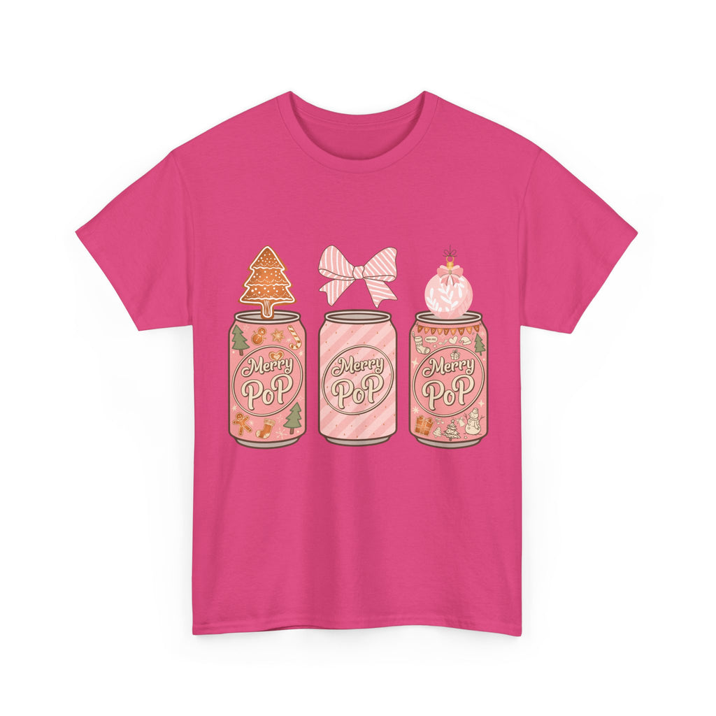 Merry Pop Christmas Soda Can Tee — Pastel Holiday Graphic Unisex Cotton T-Shirt