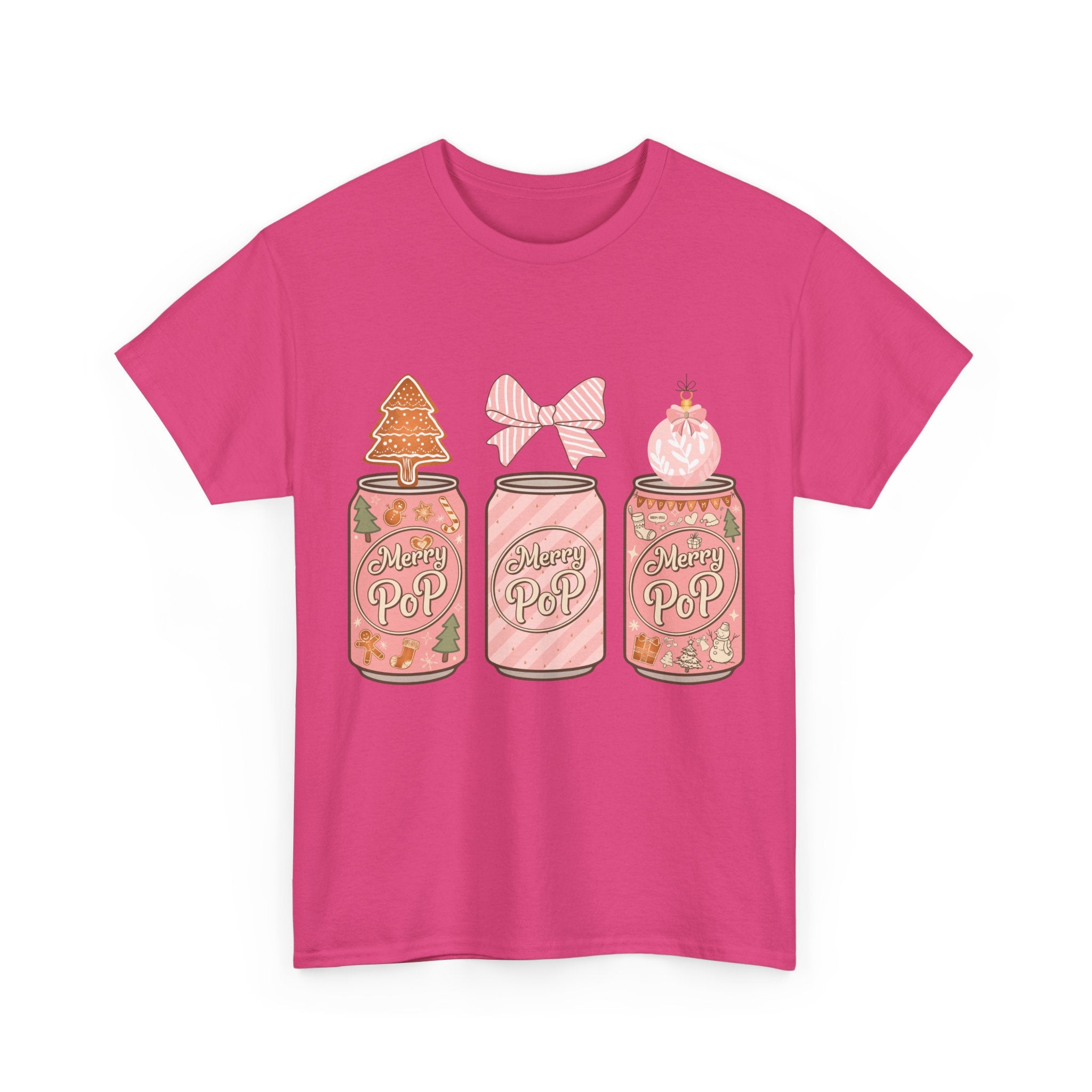 Merry Pop Christmas Soda Can Tee — Pastel Holiday Graphic Unisex Cotton T-Shirt