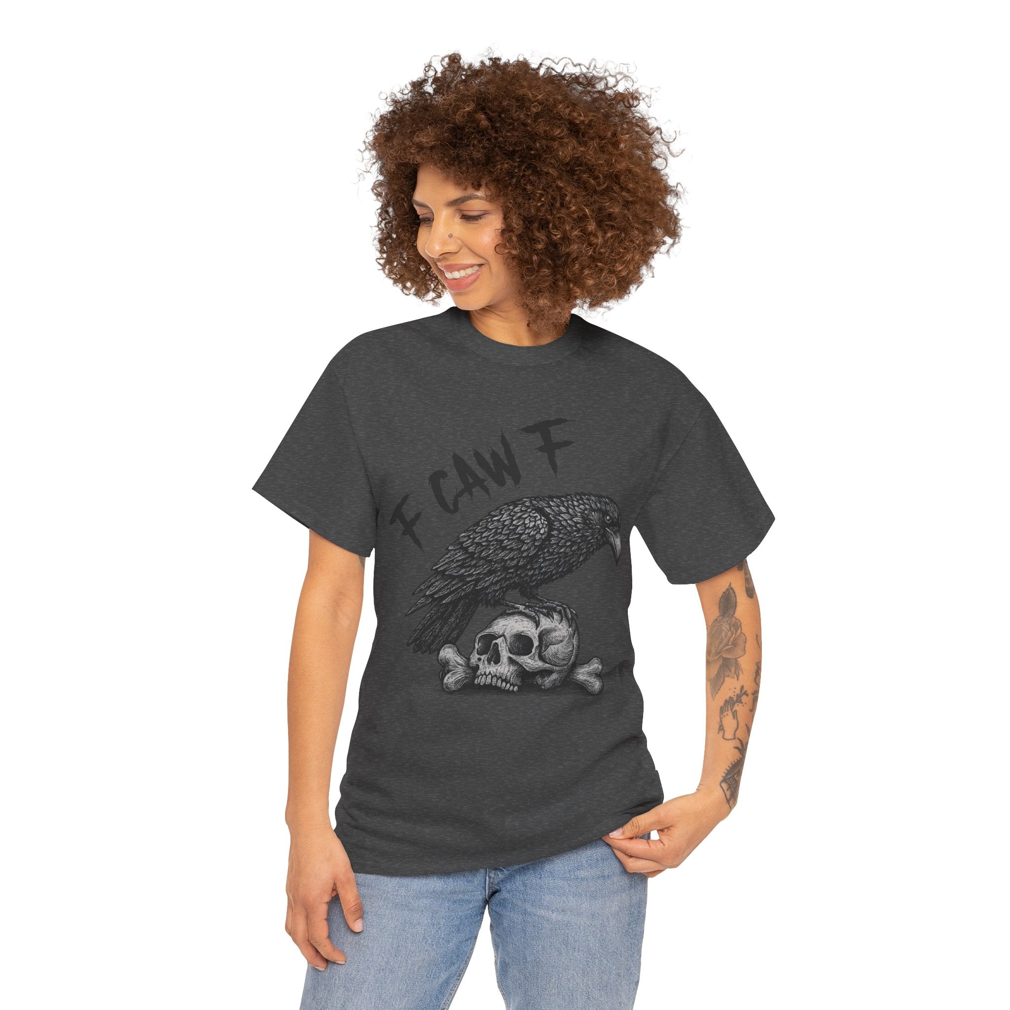 Gothic Crow & Skull T-Shirt — Dark Gothic Skull Unisex Cotton Tee