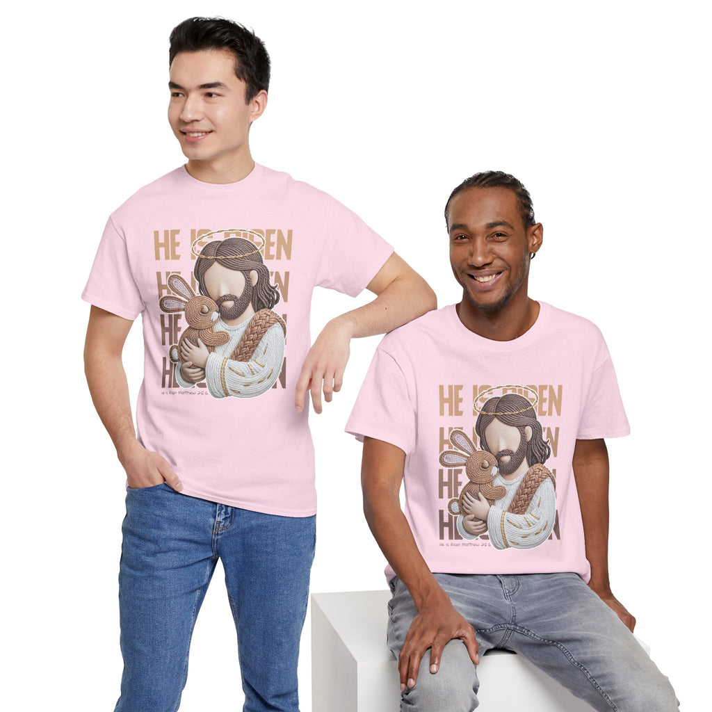He Is Risen Matthew 28:6 Jesus With Lamb Unisex Cotton T-Shirt