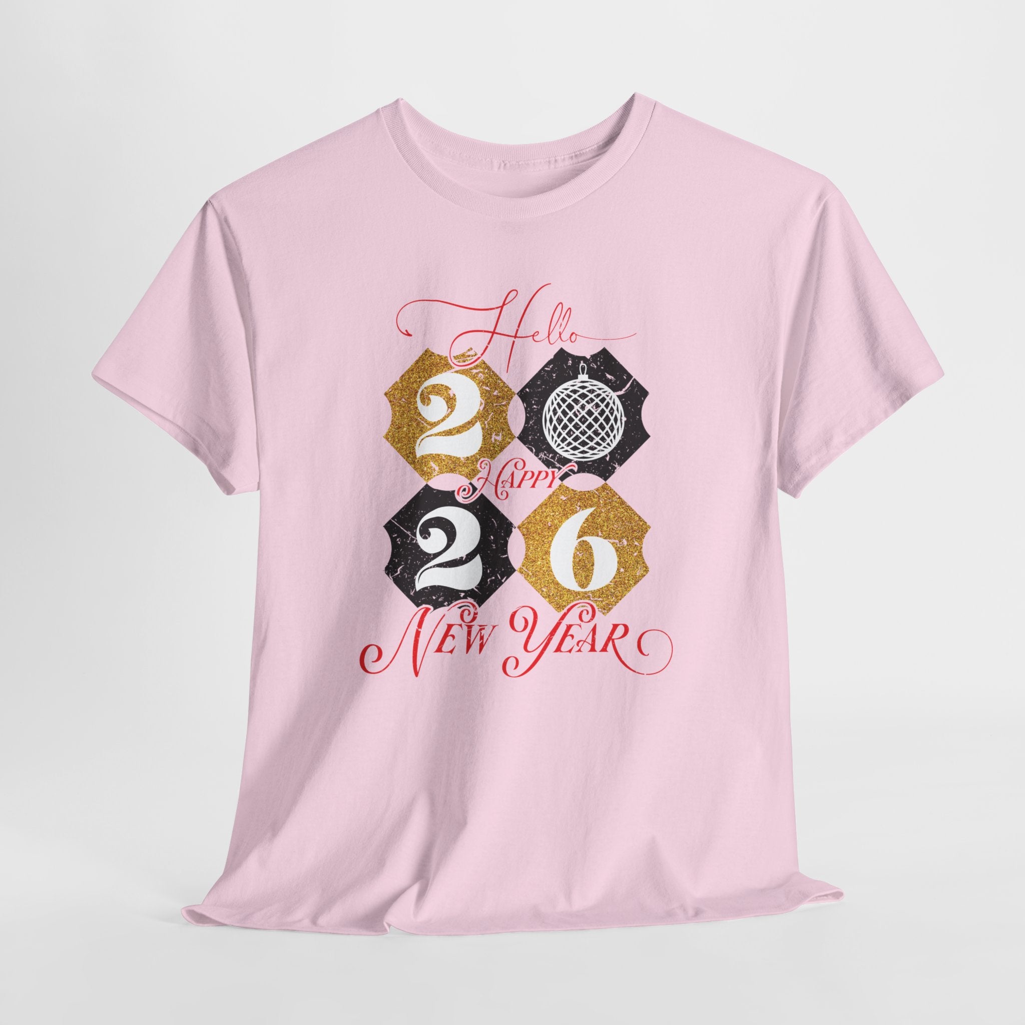 2026 Happy New Year Pink Varsity Tee — Fireworks Party Graphic.Unisex Cotton Tee