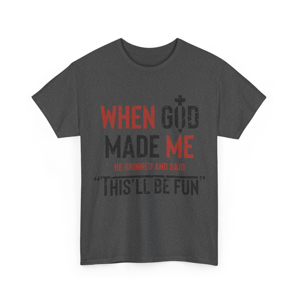Humorous Grunge Quote Tee — "When He Saw Me, He Grinned and Said"Unisec Cotton Tee