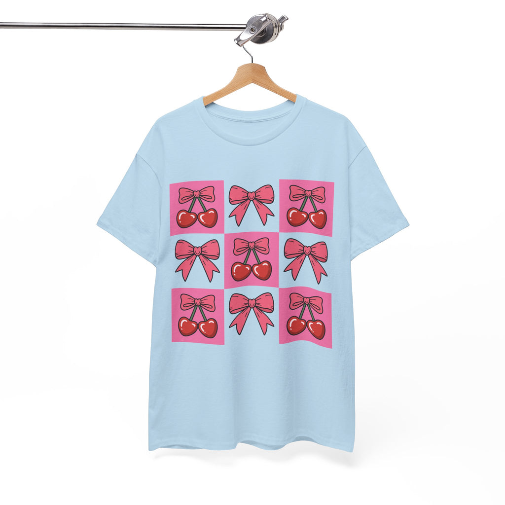 Cherry & Pink Bow Checkered Unisex Cotton Tee