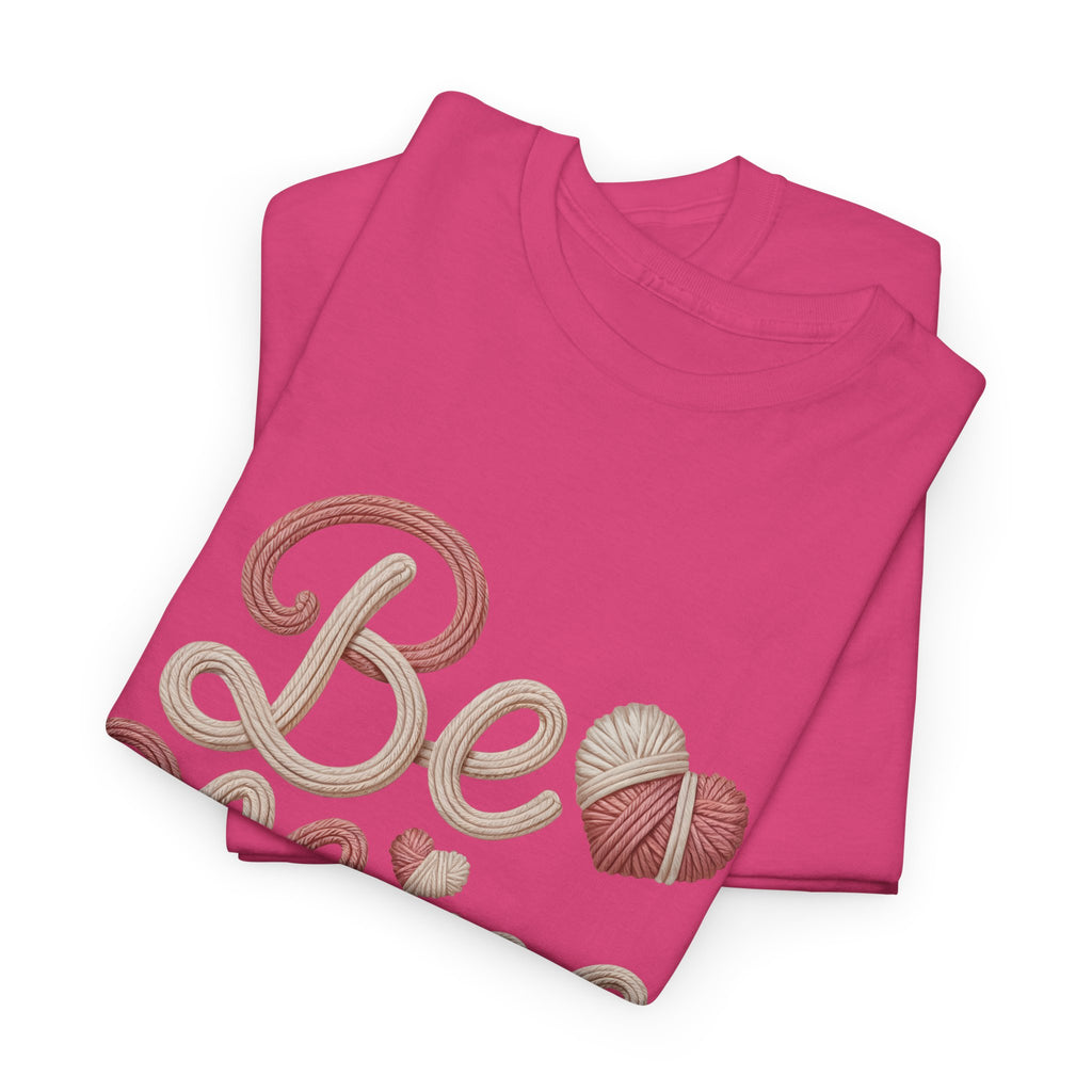 Be Mine Yarn Heart T-Shirt — Valentine’s Faux-Yarn Pink & Cream Unisex Cotton Tee