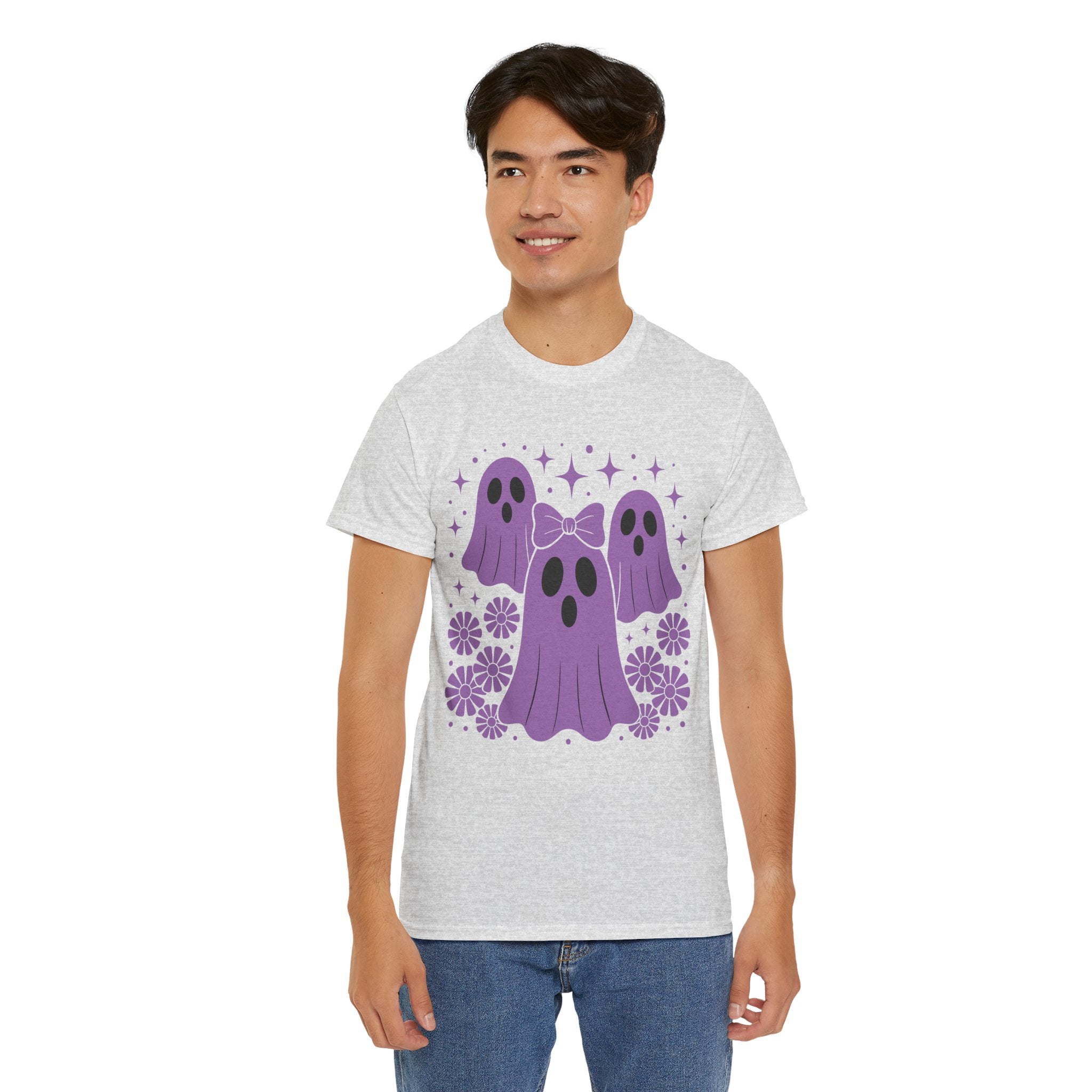 Purple Ghost Halloween Unisex Cotton Tee
