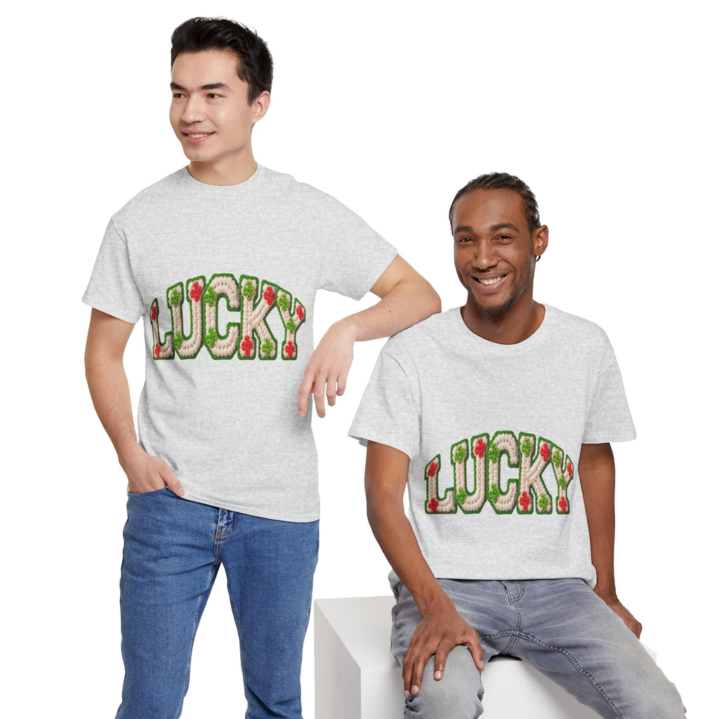 Lucky Crochet Clover T-Shirt — Faux-Yarn Embroidered St. Patrick’s Unisex Cotton Tee