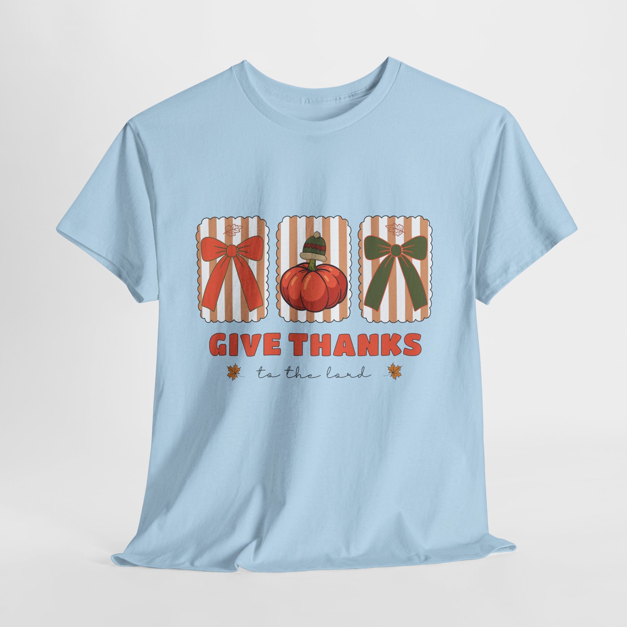 Give Thanks Thanksgiving T-Shirt — Pumpkin with Hat & Bows Unisex Cotton Tee