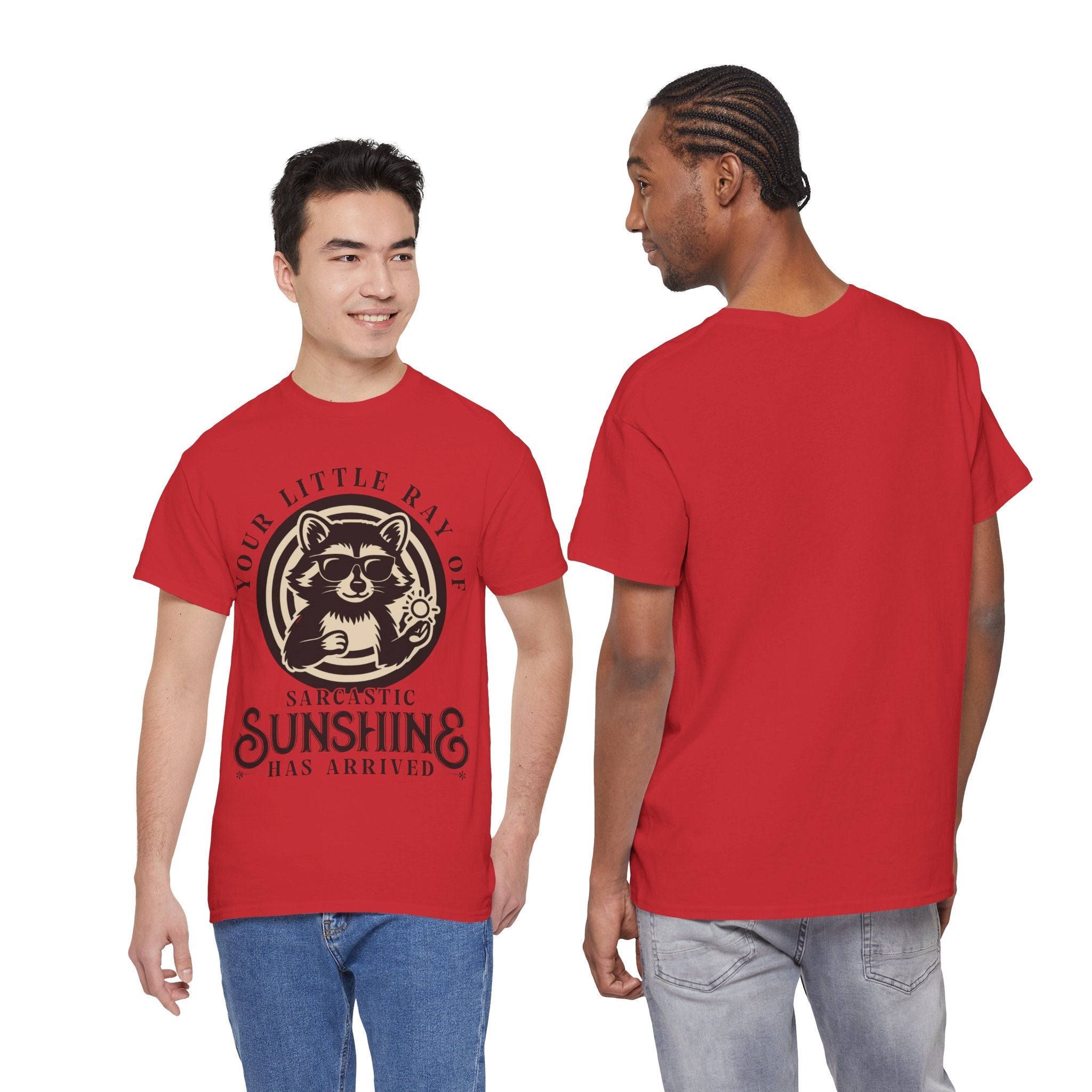 Cool Raccoon Sunglasses T-Shirt — Raccoon Holding Sun Graphic Unisex Cotton Tee
