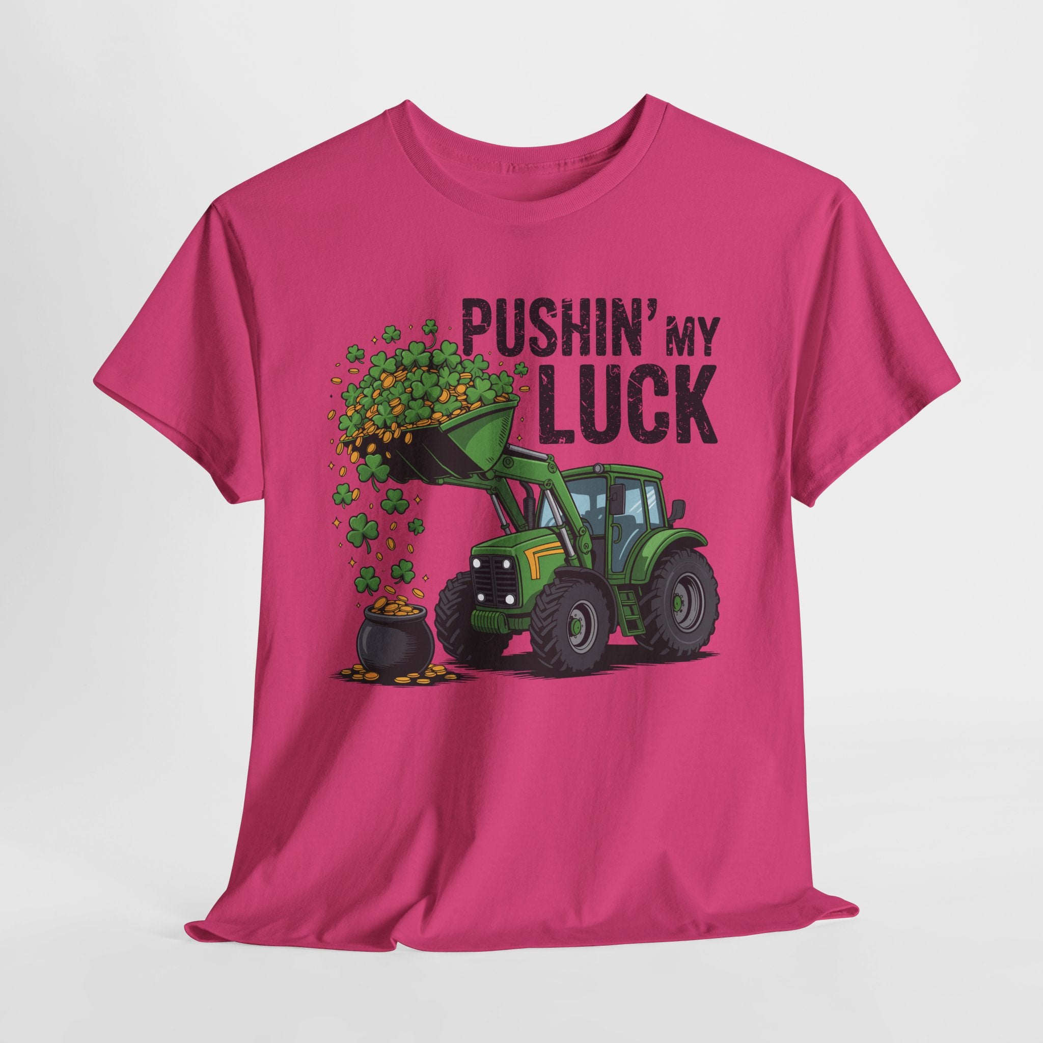 Pushin' My Luck Shamrock Tractor Tee — St. Patrick's Day Unisex Cotton T-Shirt