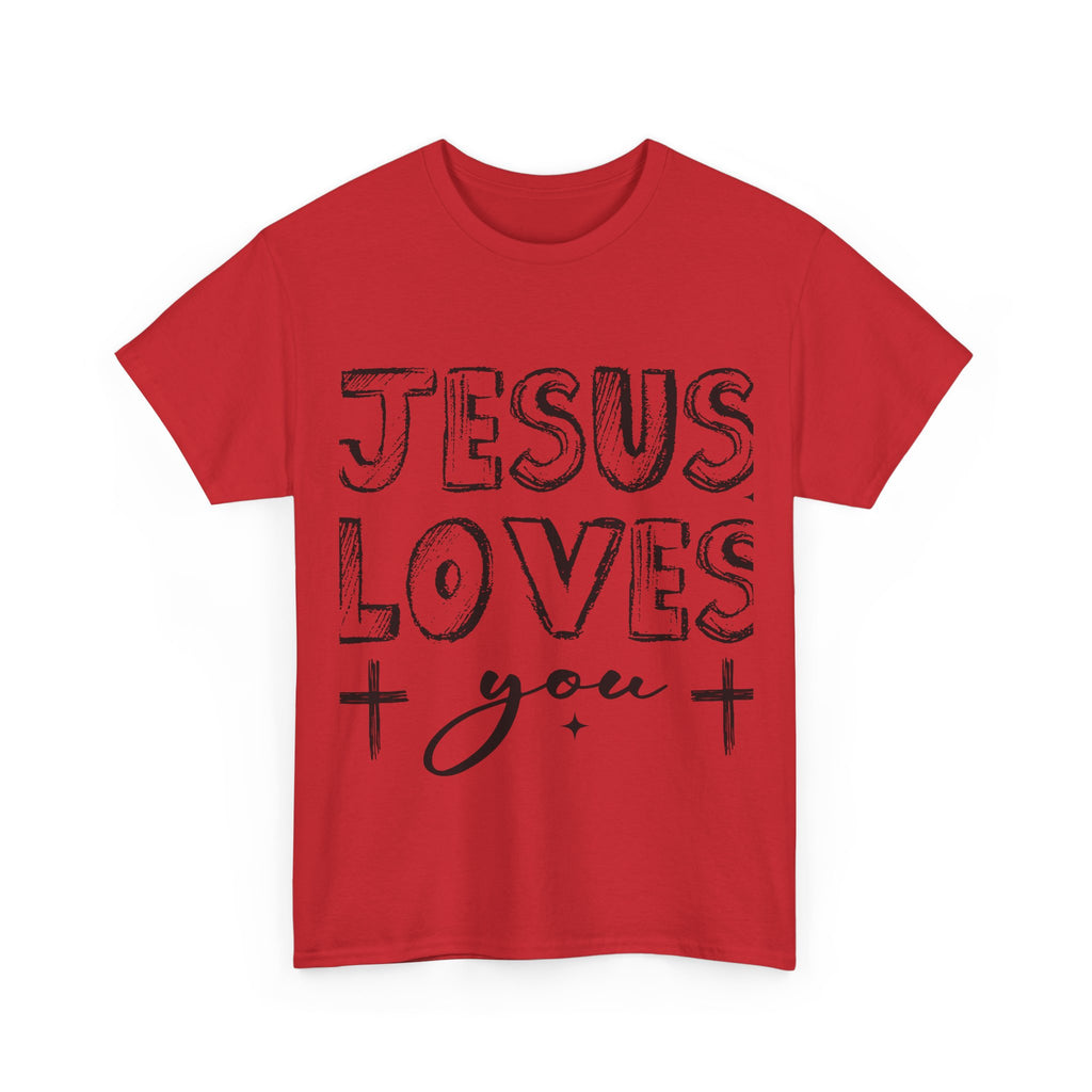 Jesus Loves You Chalk-Style Tee — Crosses & Stars Christian UNisex Cotton T-Shirt