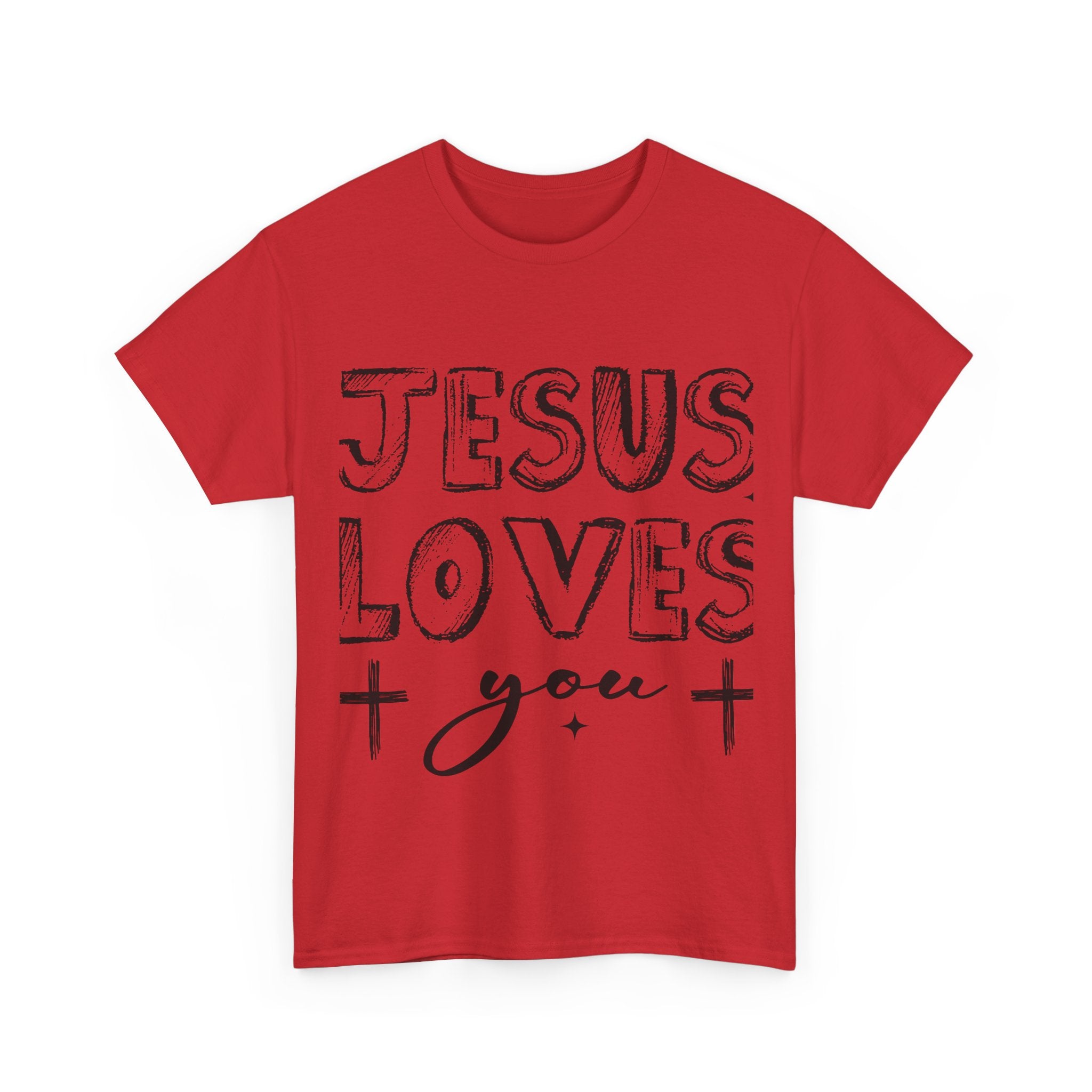 Jesus Loves You Chalk-Style Tee — Crosses & Stars Christian UNisex Cotton T-Shirt