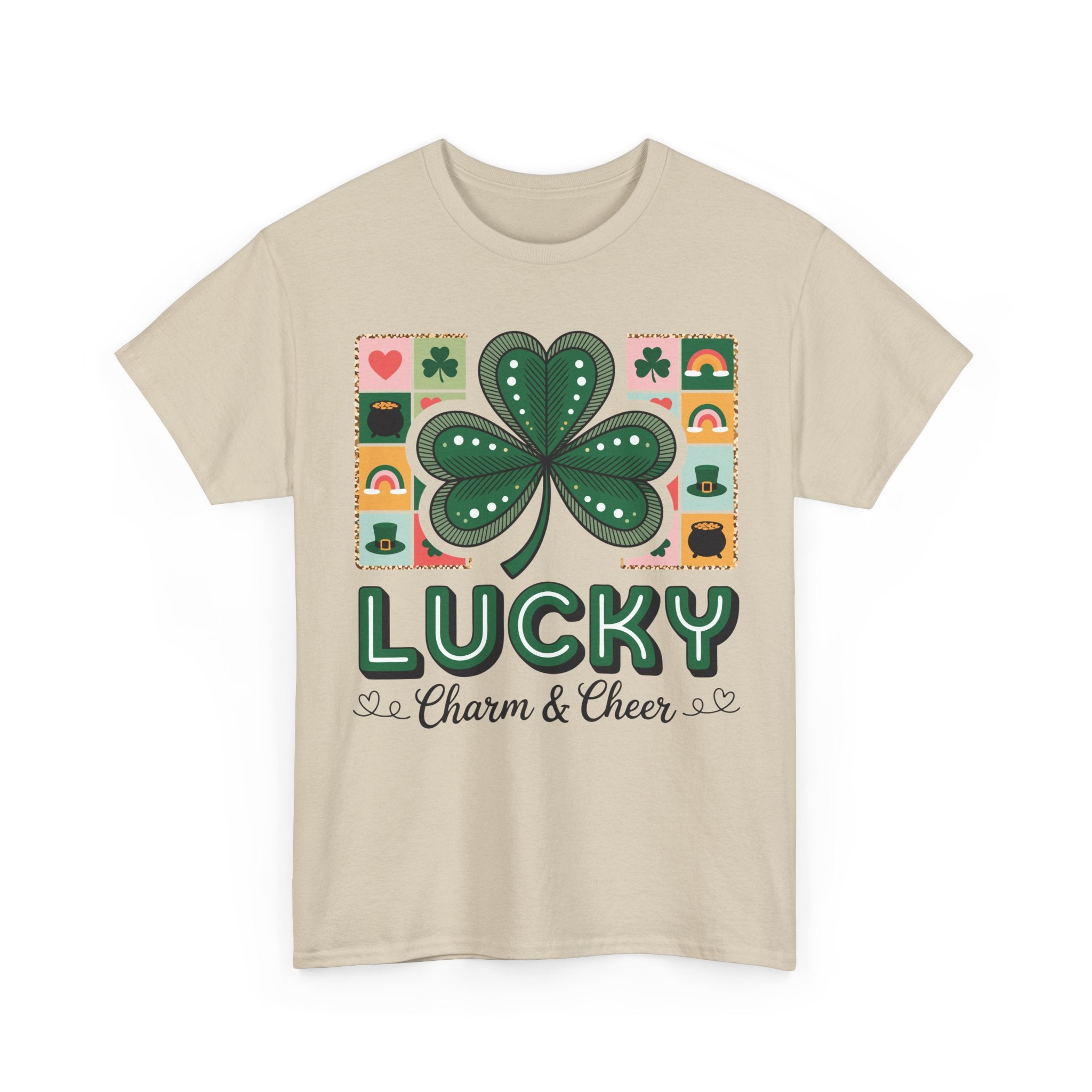 Lucky Charm & Cheer Clover Tee — Patchwork St. Patrick’s Day Unisex Cotton T-Shirt