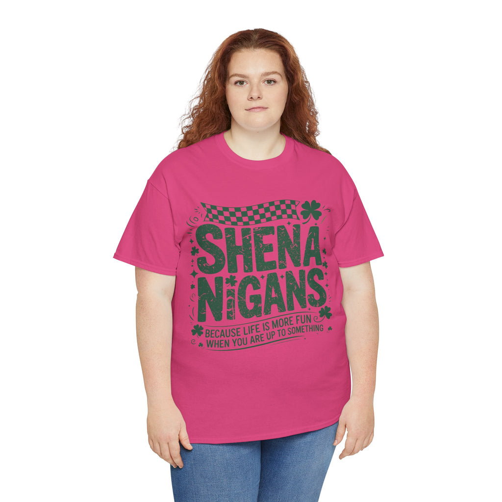 Shenanigans Clover Tee — Bright Green St. Patrick’s Day Shirt with Checkered Flag Unisex Cotton Tee
