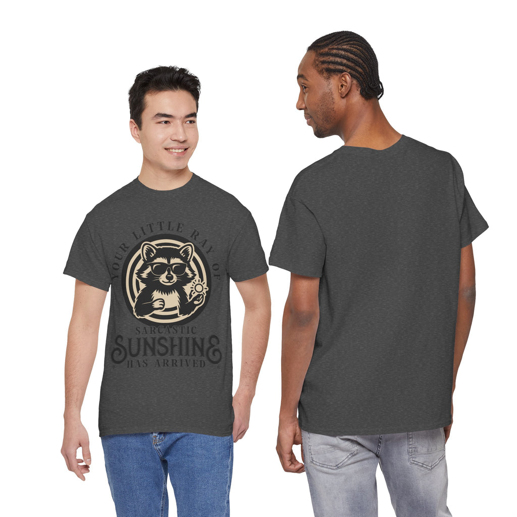 Cool Raccoon Sunglasses T-Shirt — Raccoon Holding Sun Graphic Unisex Cotton Tee