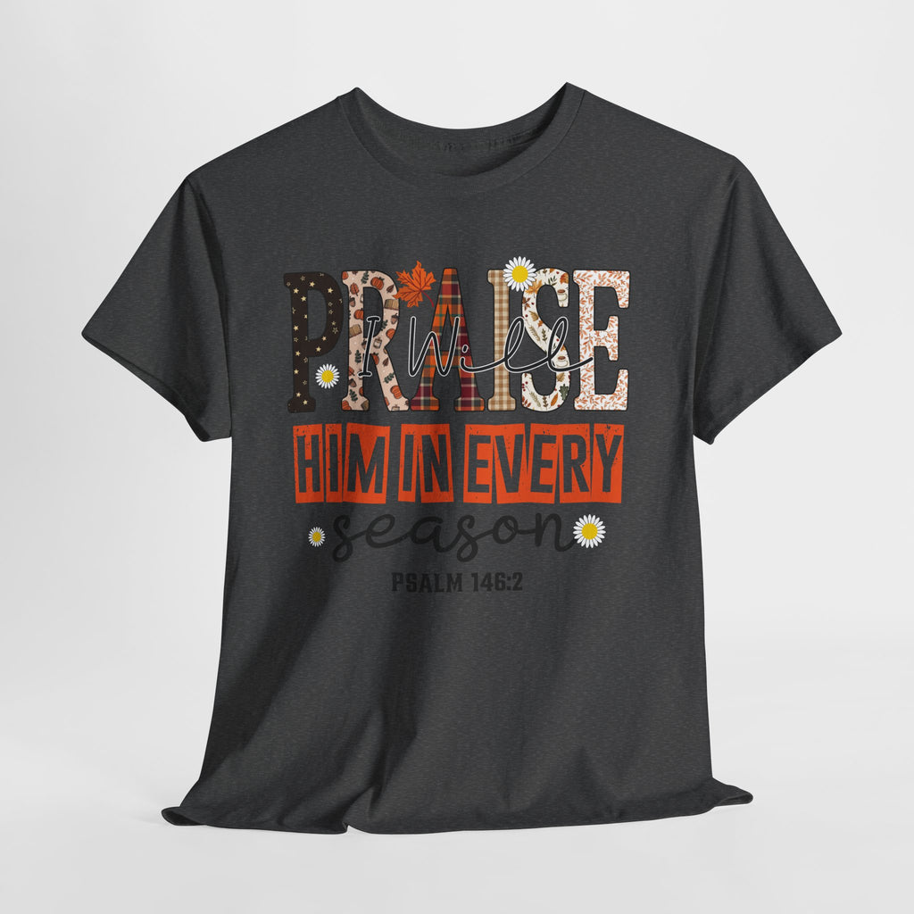 Praise Him In Every Tee — Fall Daisies & Leaf Floral Graphic Unisex Cotton T-Shirt