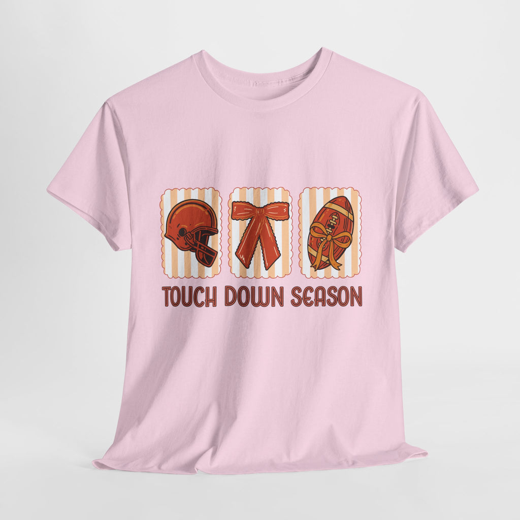 Touch Down Season Football Tee — Striped Fall Helmet & Bow Design Unisex Cotton Tee