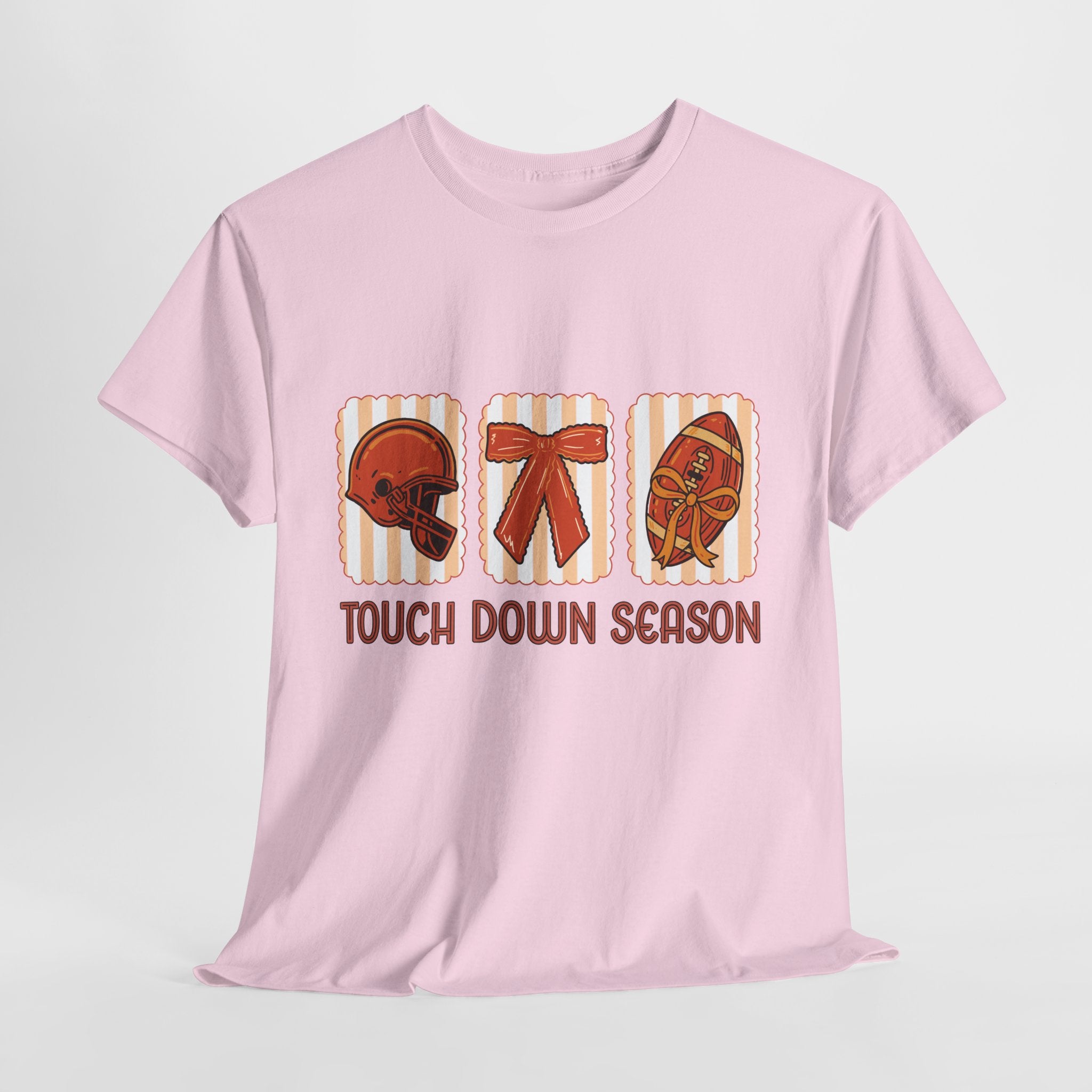 Touch Down Season Football Tee — Striped Fall Helmet & Bow Design Unisex Cotton Tee
