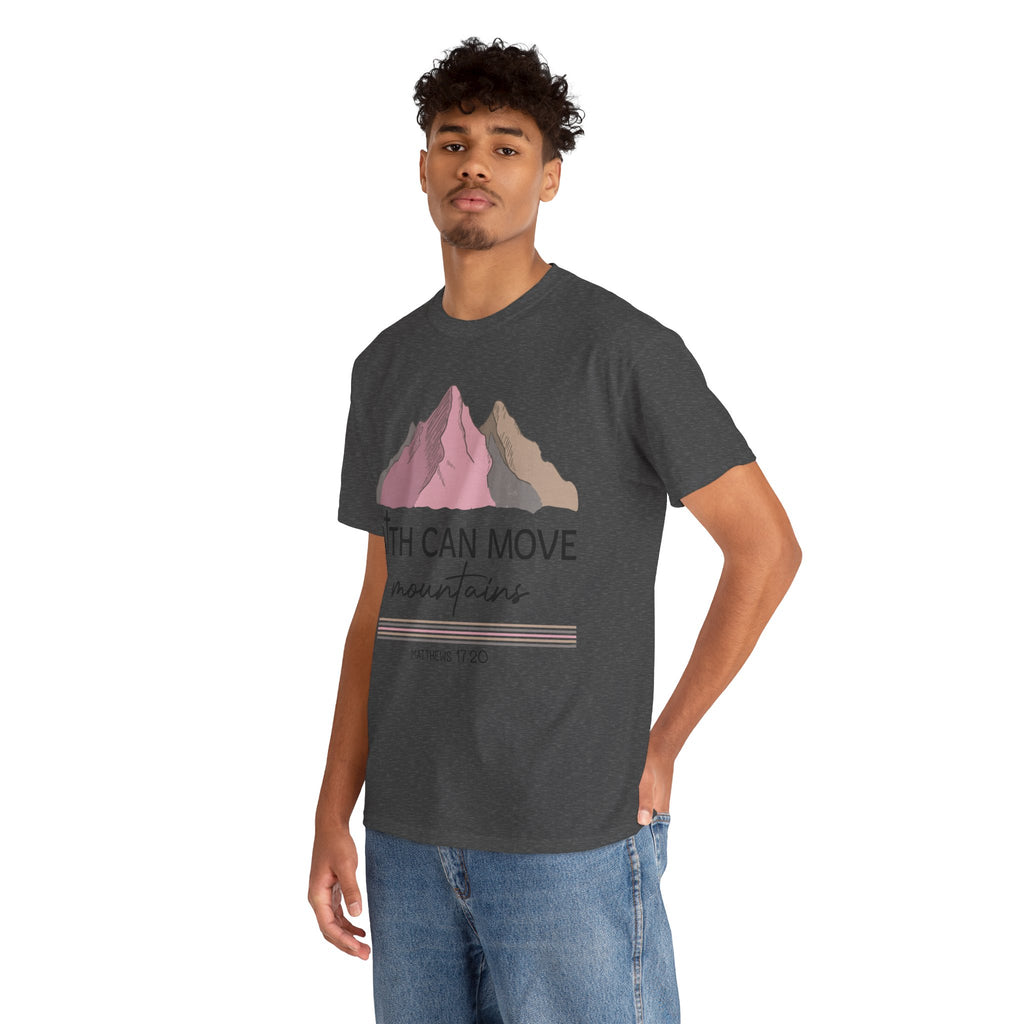 Faith Can Move Mountains Mountain Tee — Pastel Inspirational Christian Unisex Cotton T-Shirt