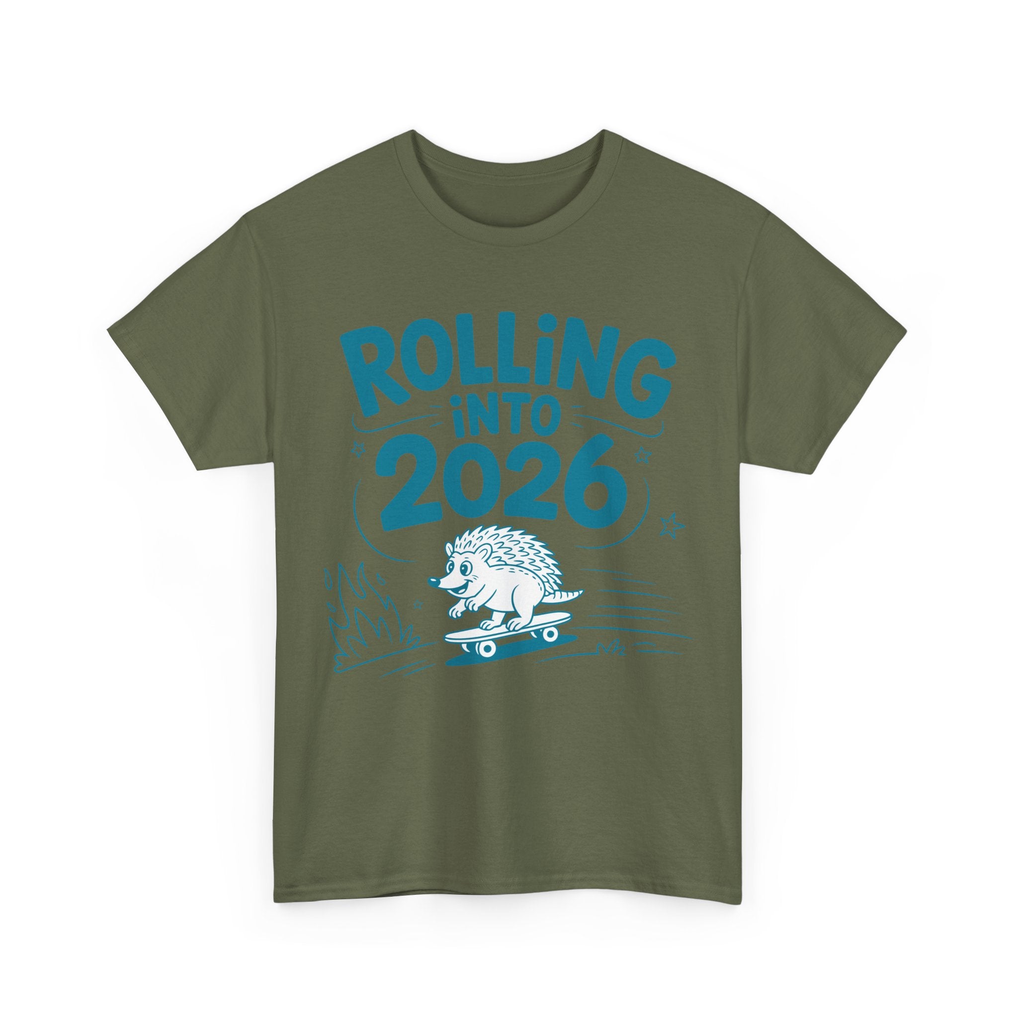 Rolling Into 2026 Hedgehog Skateboard Unisex Cotton Tee