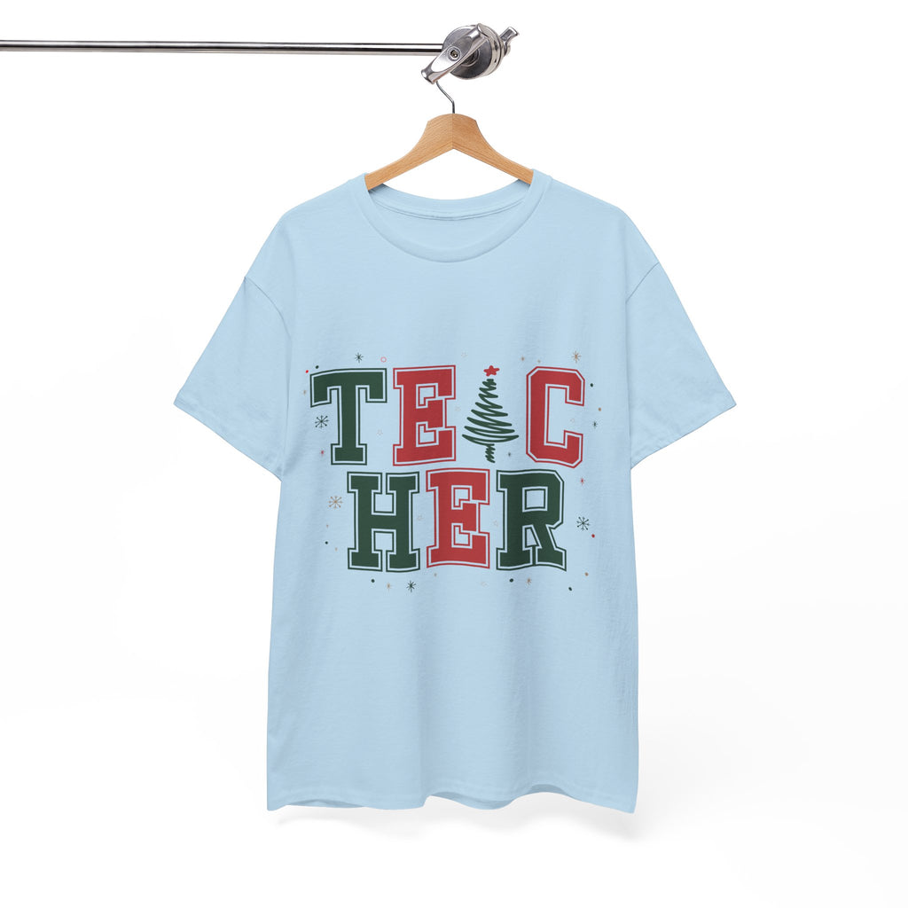 Teacher Christmas Varsity T-Shirt — Red & Green Holiday Unisex Cotton Tee