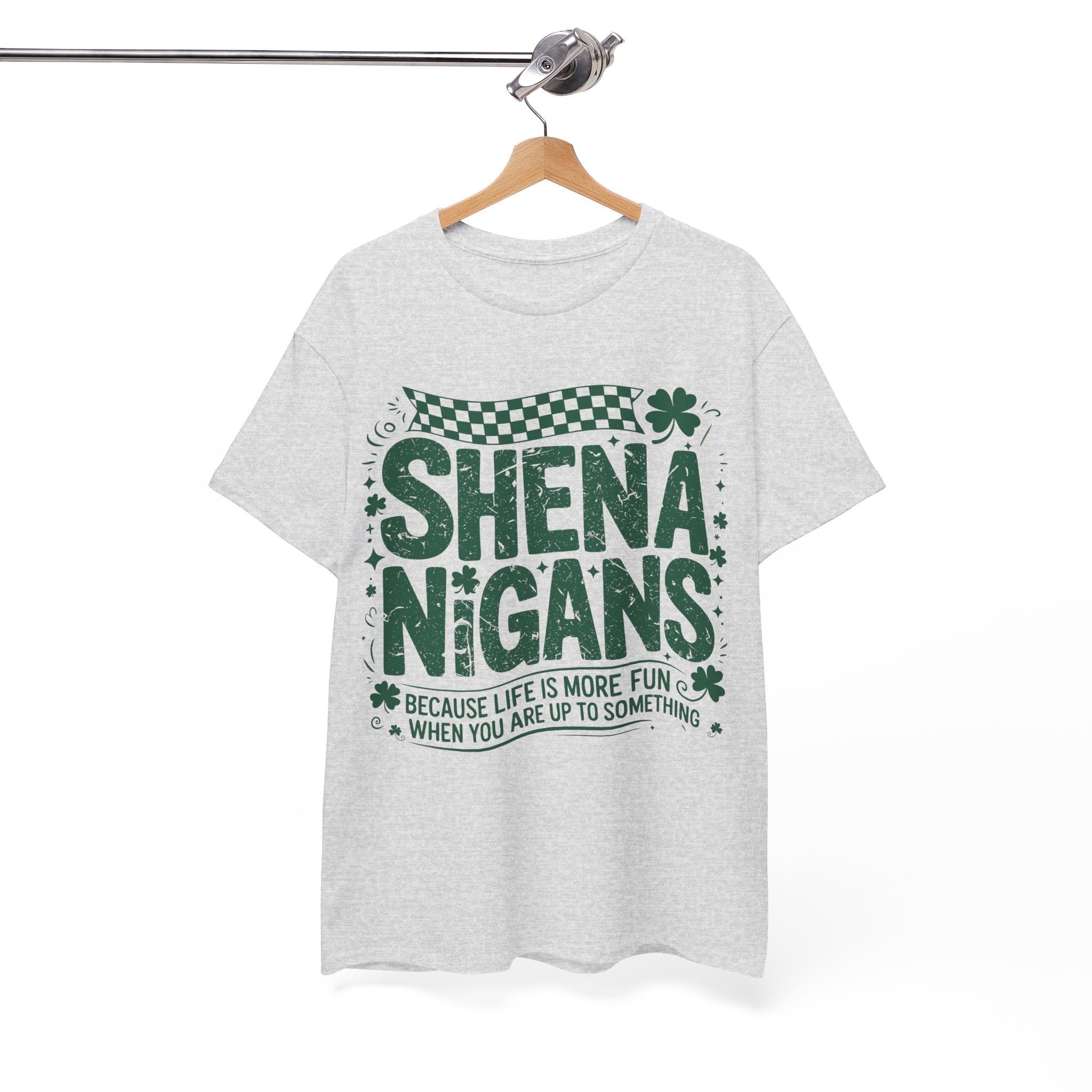 Shenanigans Clover Tee — Bright Green St. Patrick’s Day Shirt with Checkered Flag Unisex Cotton Tee