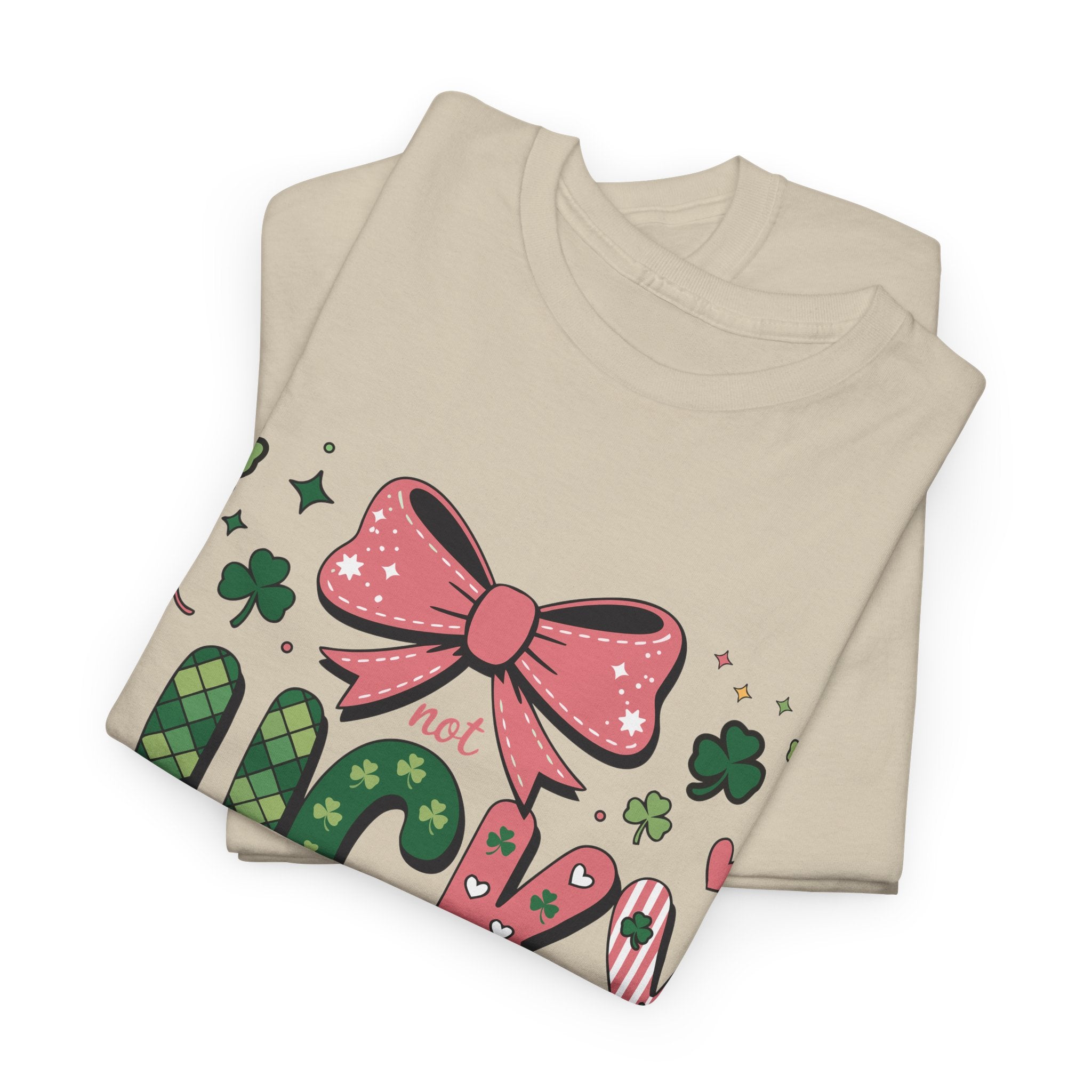 Simply Blessed Tee — “Not Lucky, Simply Blessed” with Pastel Bow, Clovers & Romans 4:7-8 Unisex Cotton Tee