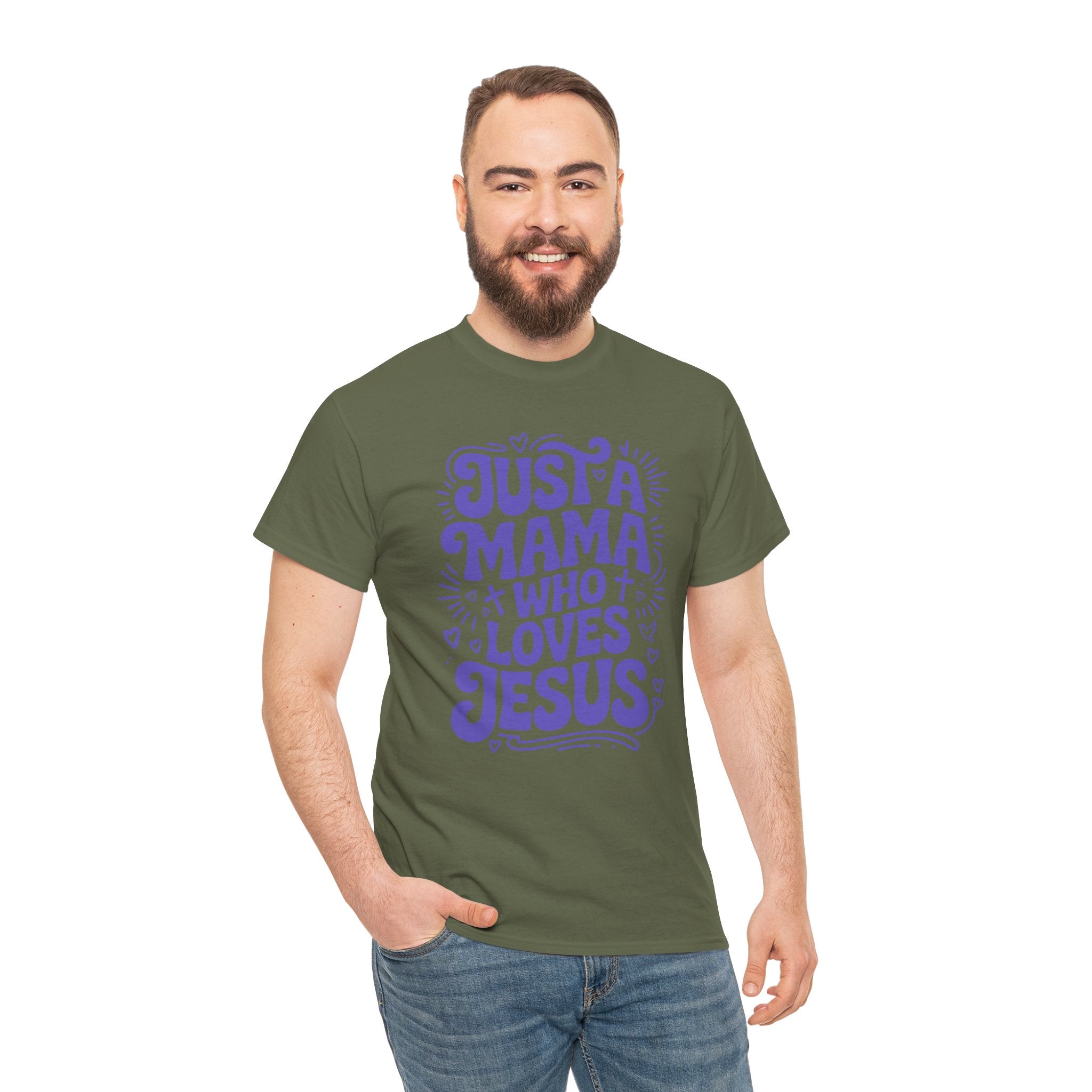 Mama Who Loves Jesus T-Shirt — Bright Green Bubbly Faith Unisex Cotton Tee