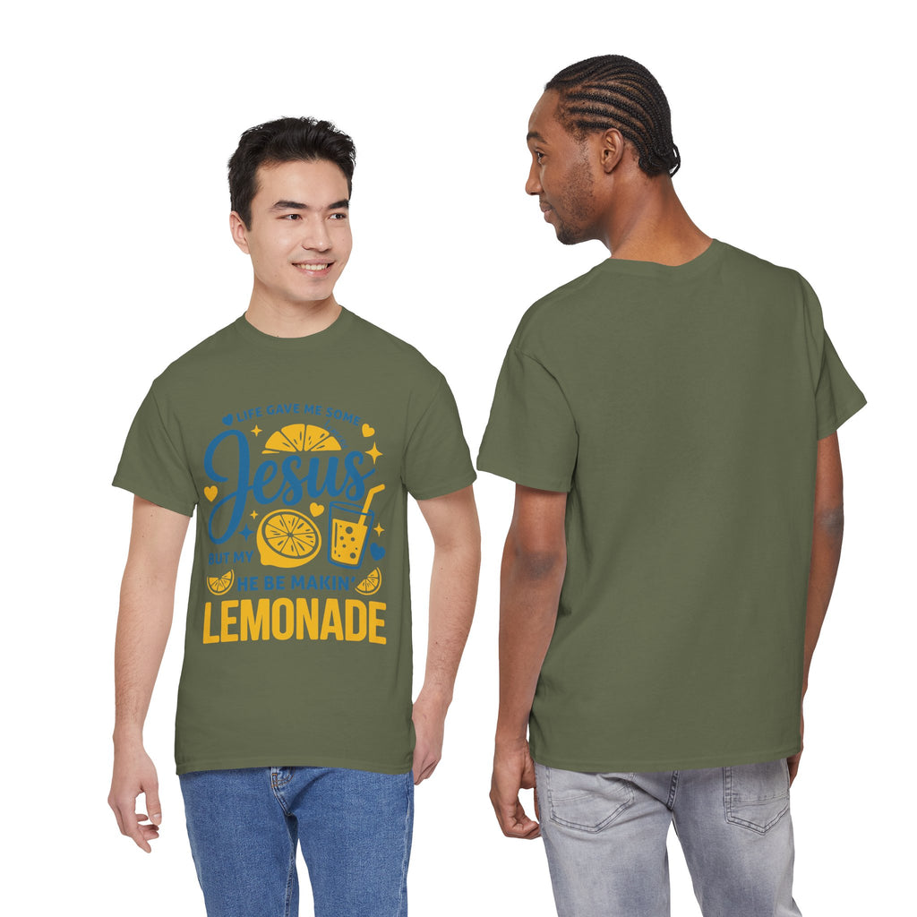 Christian Lemonade T-Shirt — “Life gave me some lemons but my Jesus He be makin’ lemonade”. Unisex Cotton Tee