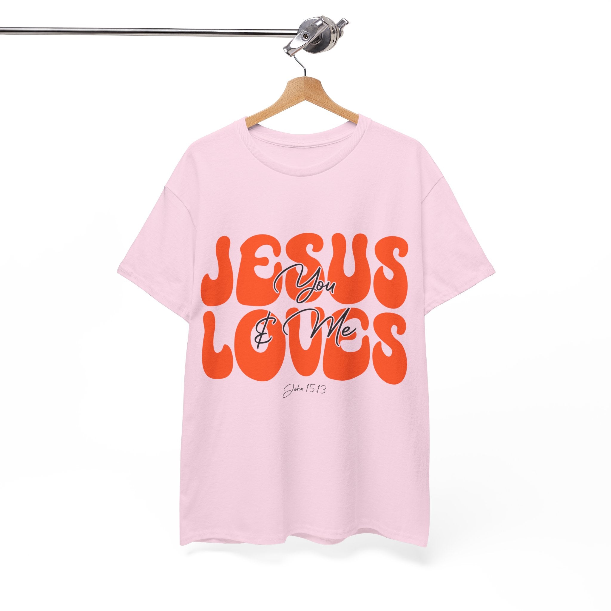 Jesus Loves You & Me Retro Tee — Playful Orange Bubbly Christian Unisex Cotton T-Shirt