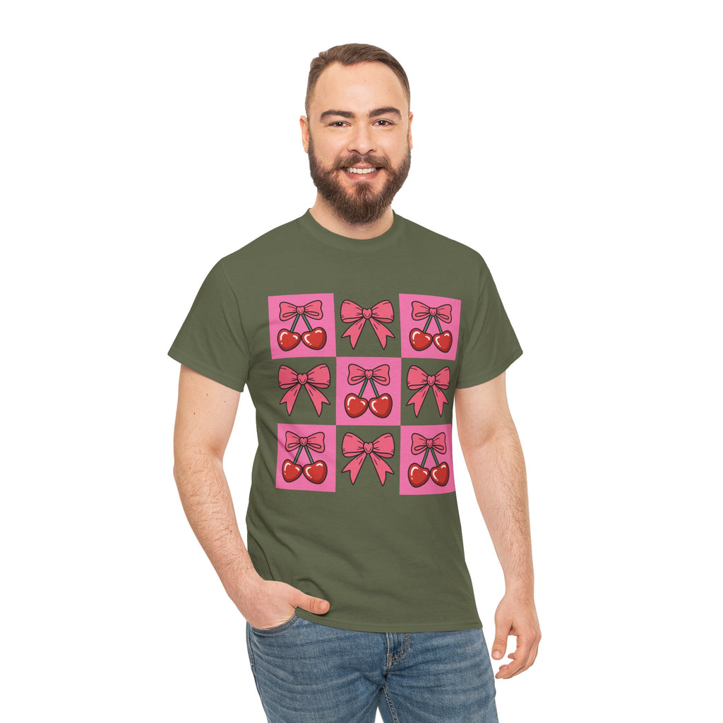 Cherry & Pink Bow Checkered Unisex Cotton Tee