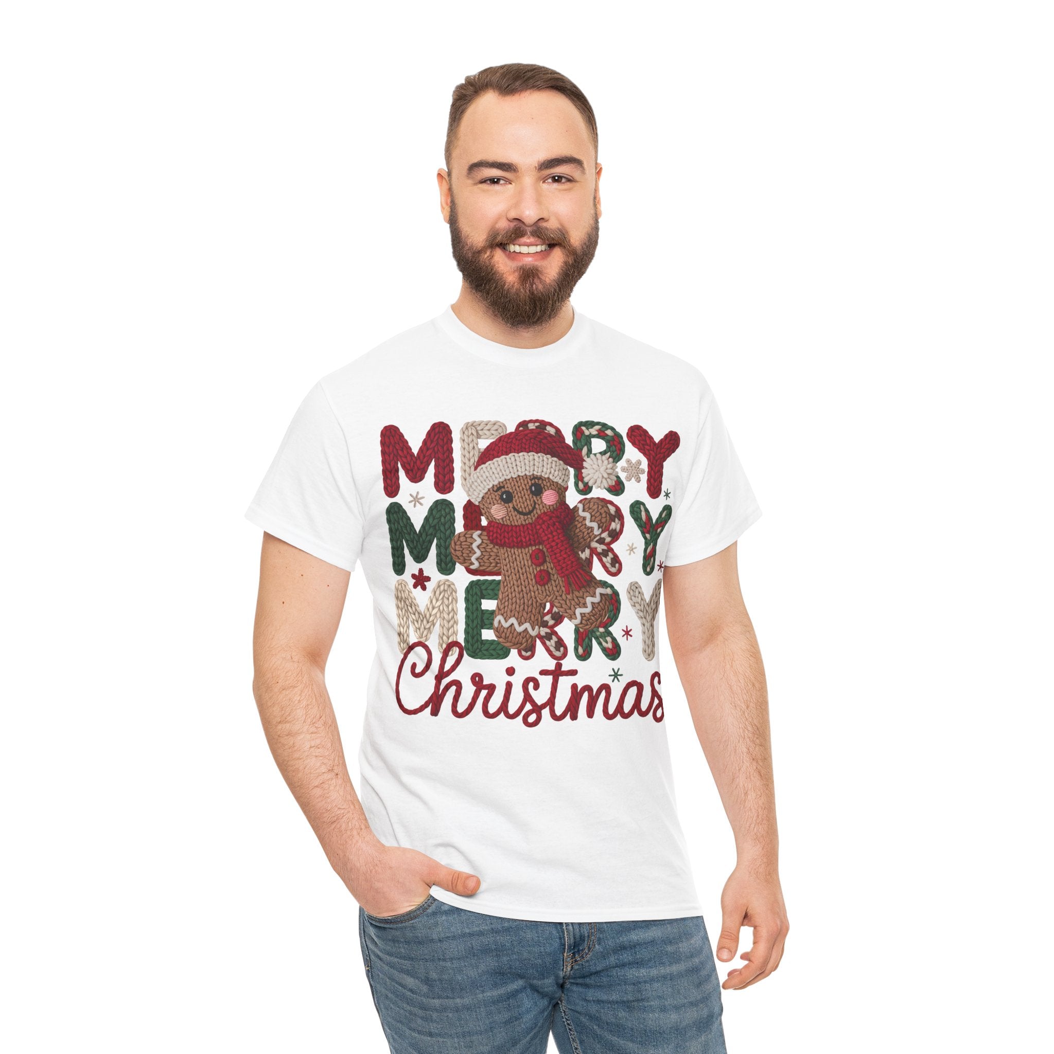 Merry Merry Merry Christmas Gingerbread Unisex Cotton Tee