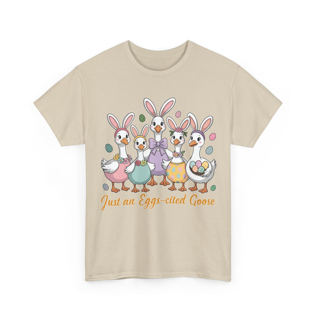 Just an Eggs-cited Goose Easter Tee — Funny Geese in Bunny Ears Unisex Cotton Tee