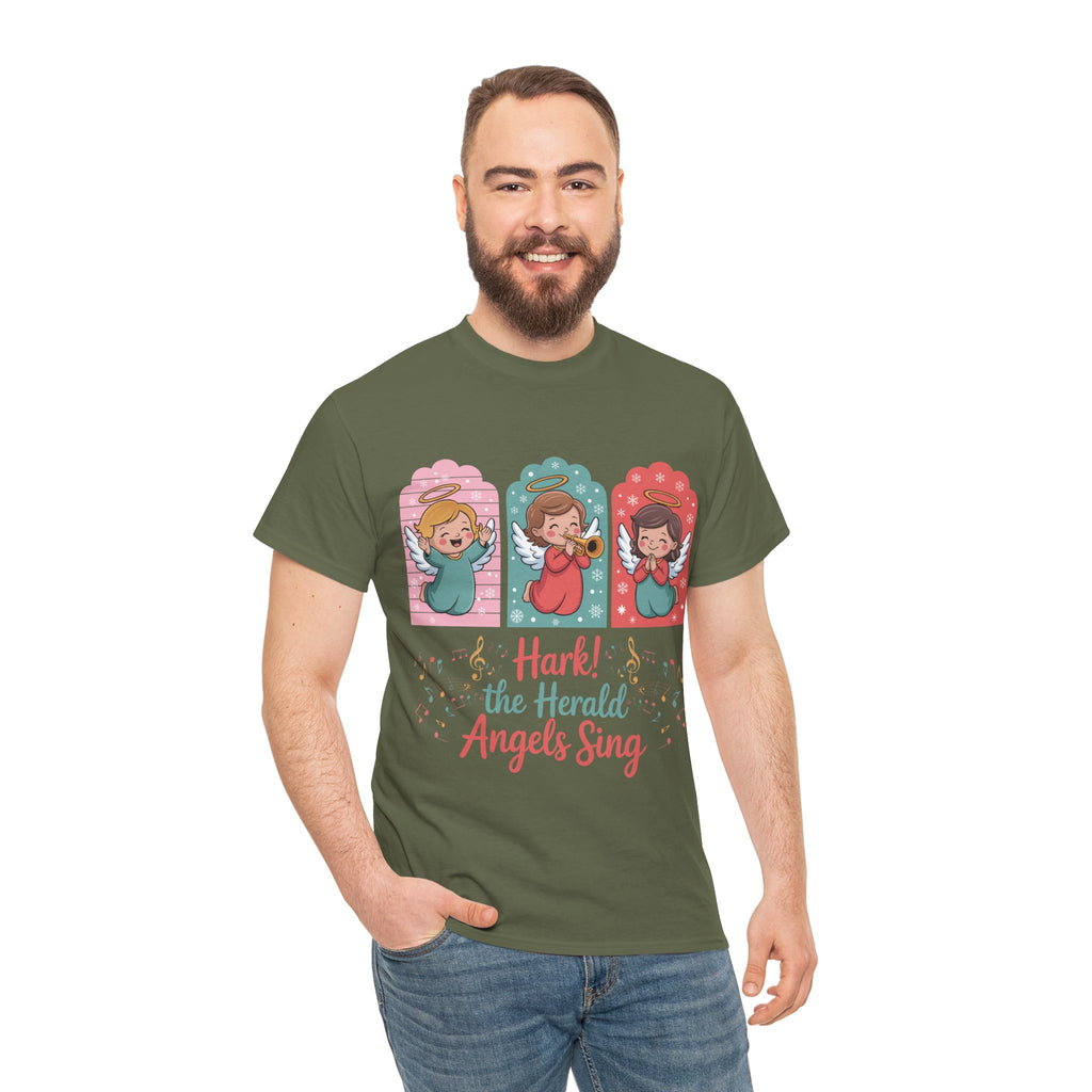 Hark! The Herald Angels Sing Tee — Three Singing Angels Christmas Unisex Cotton T-Shirt