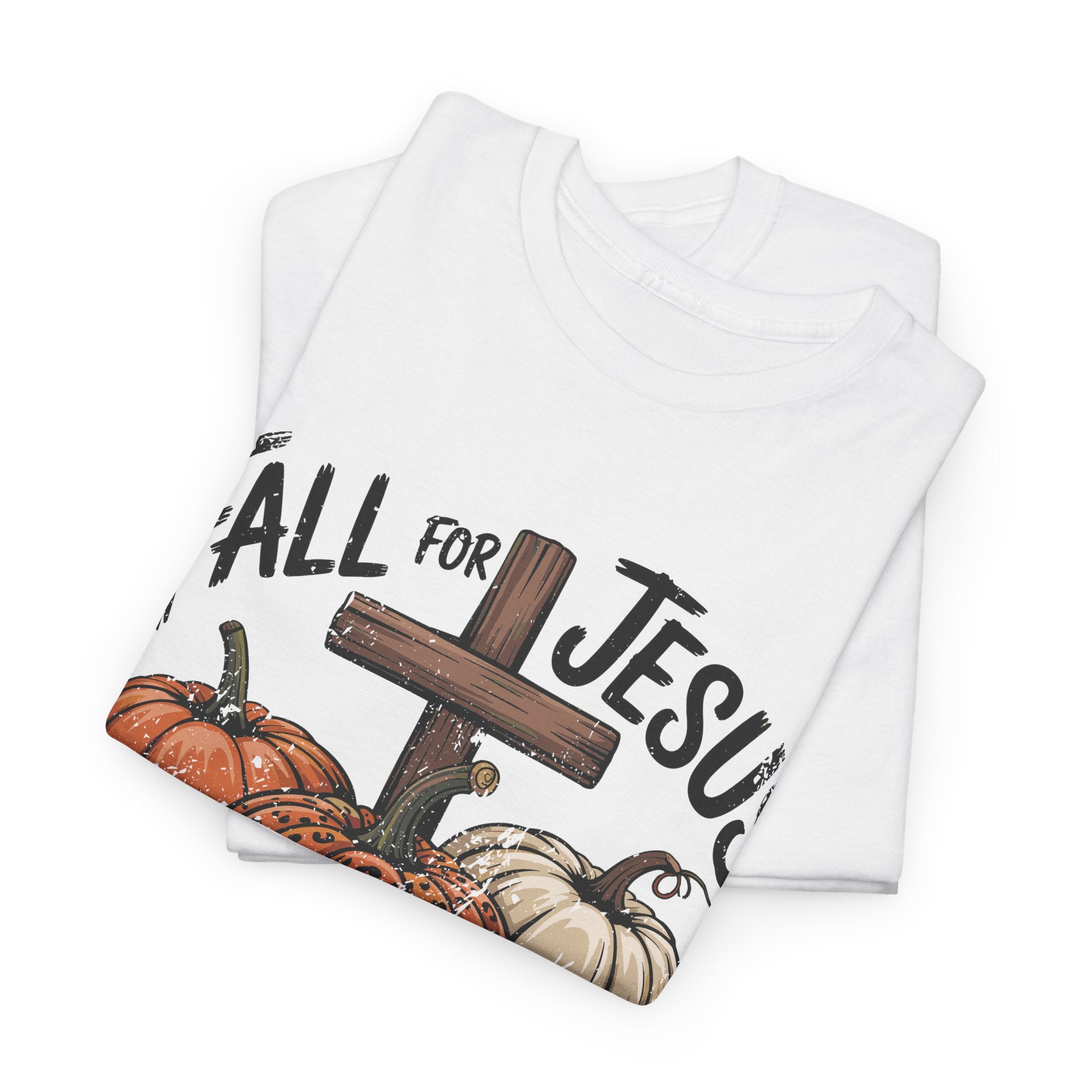 Fall for Jesus Pumpkin Cross Tee — "He Never Leaves" Autumn Christian Unisex Cotton T-Shirt