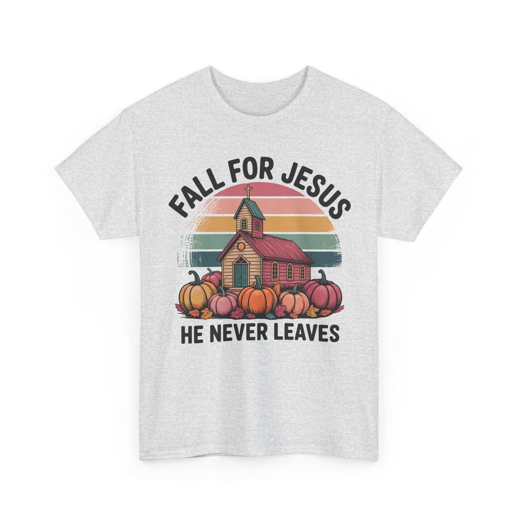 Jesus Leopard Print Fall T-Shirt — Pumpkins, Leaves & Floral Faith Unisex Cotton Tee