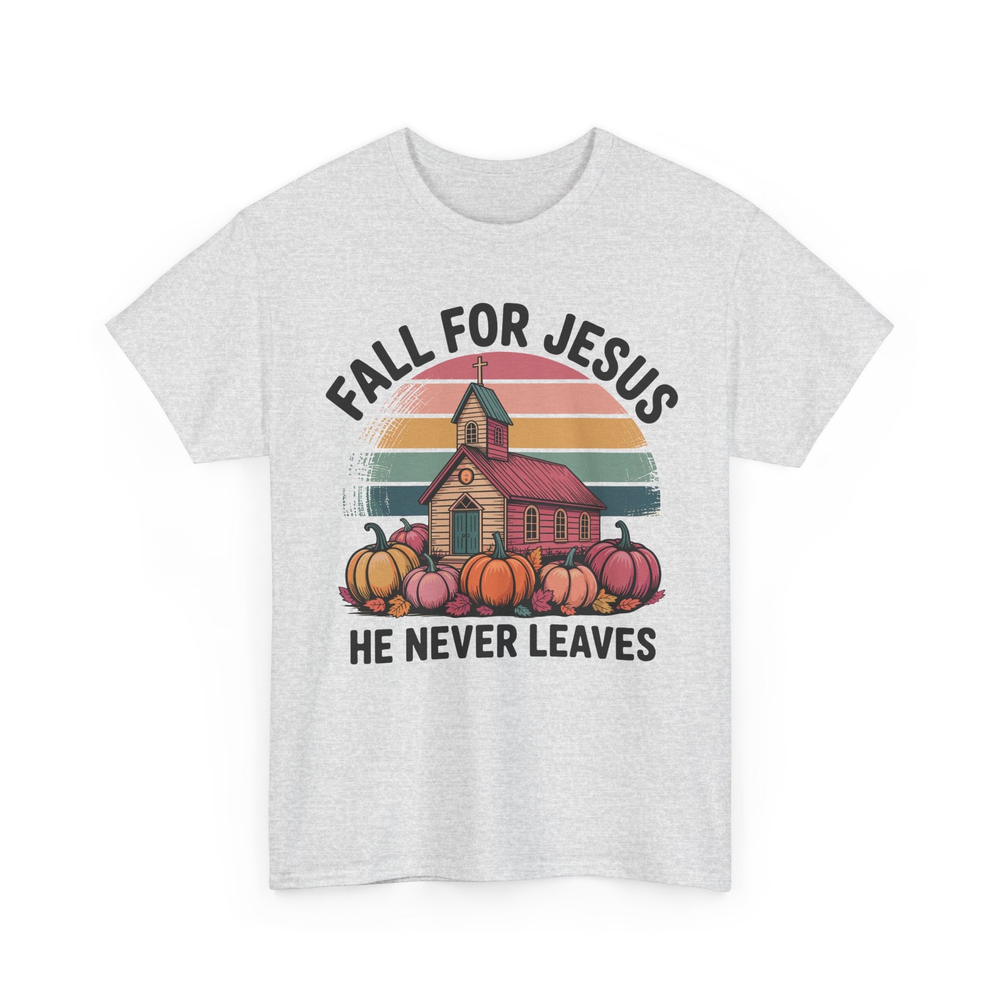 Jesus Leopard Print Fall T-Shirt — Pumpkins, Leaves & Floral Faith Unisex Cotton Tee
