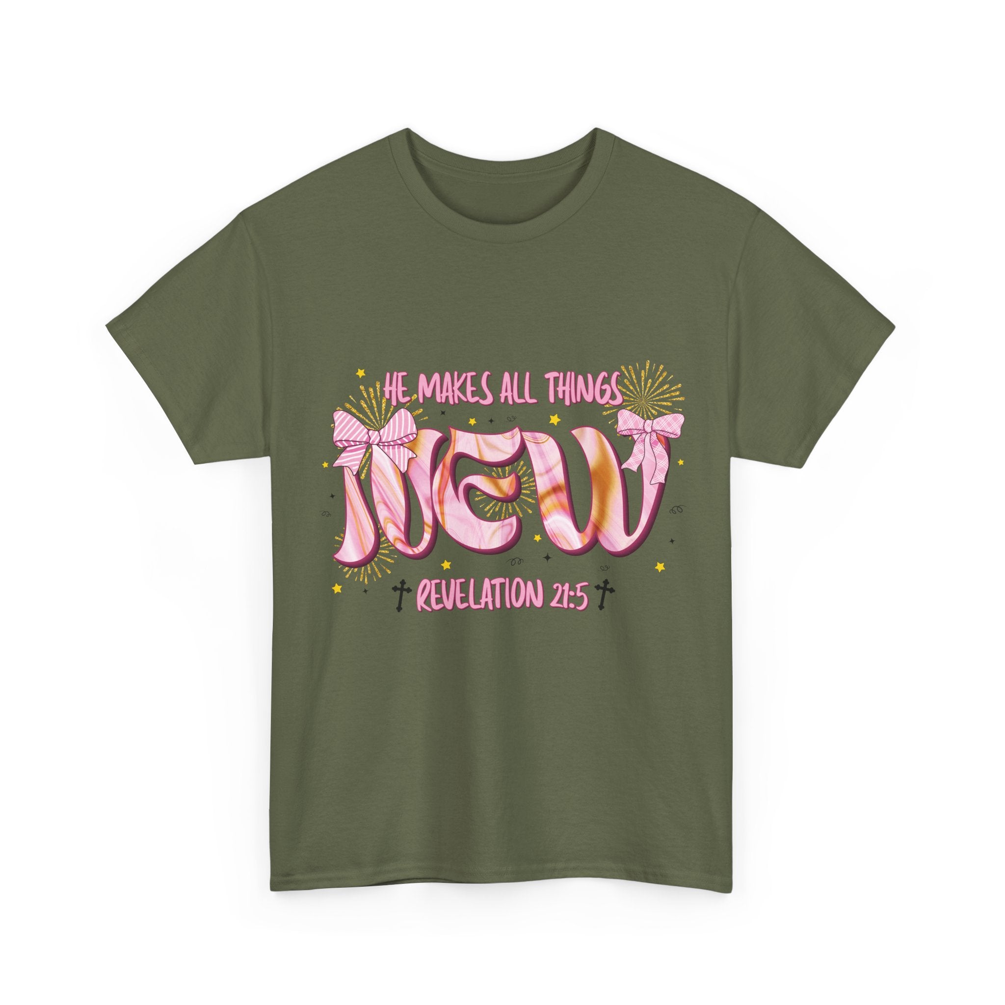 Christian Marble Tee — “He Makes All Things New” (Revelation 21:5)... Unisex Cotton Tee