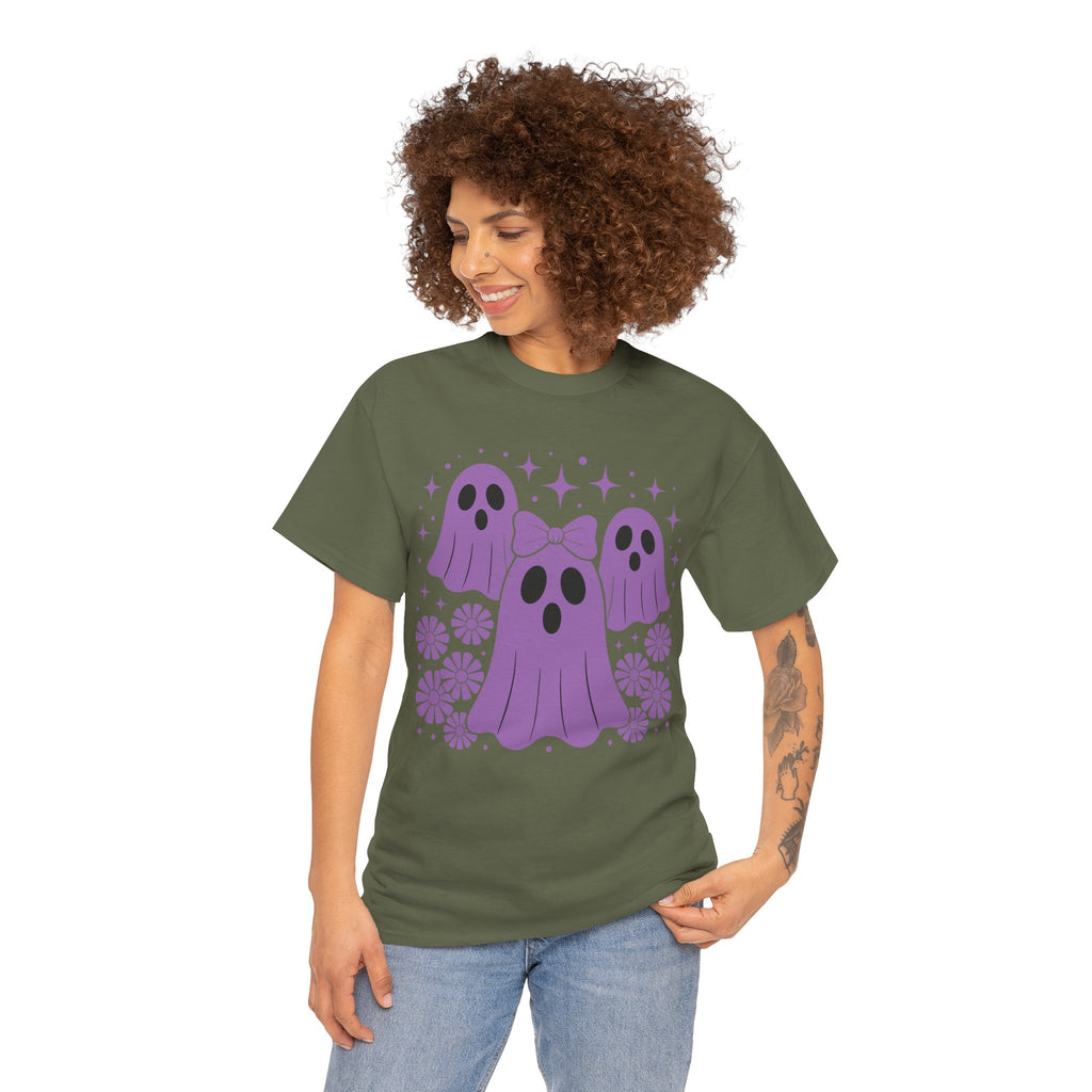 Purple Ghost Halloween Unisex Cotton Tee