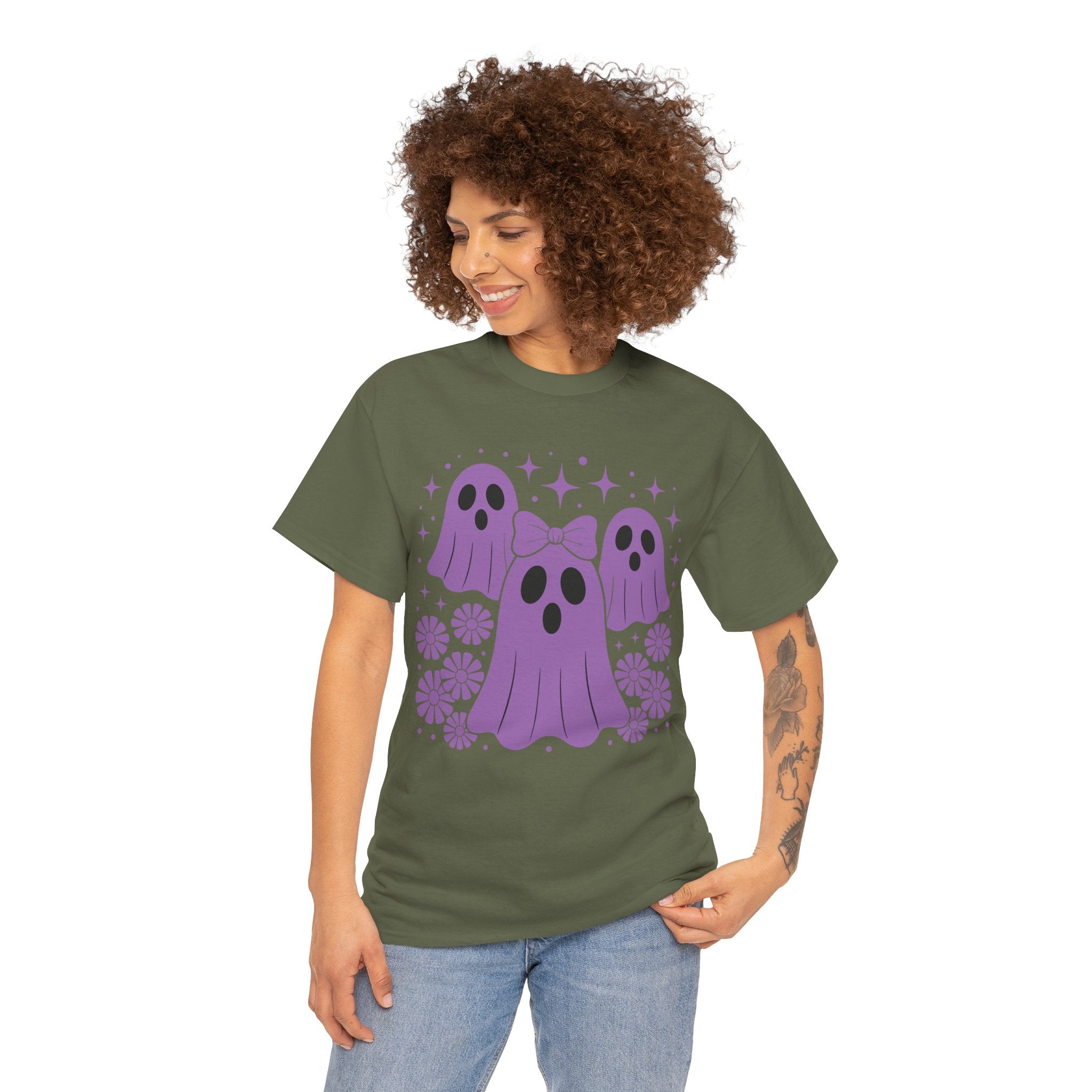 Purple Ghost Halloween Unisex Cotton Tee